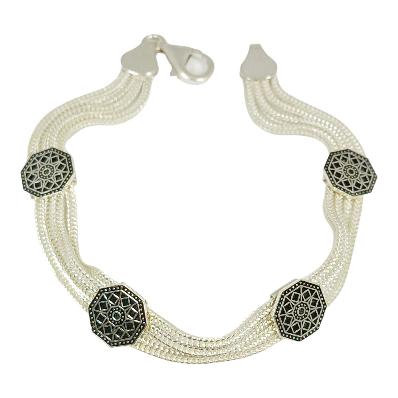 Bracelet argent artisanal \'Cleopatra\' argenté - 18 cm 10 mm - [R9694]
