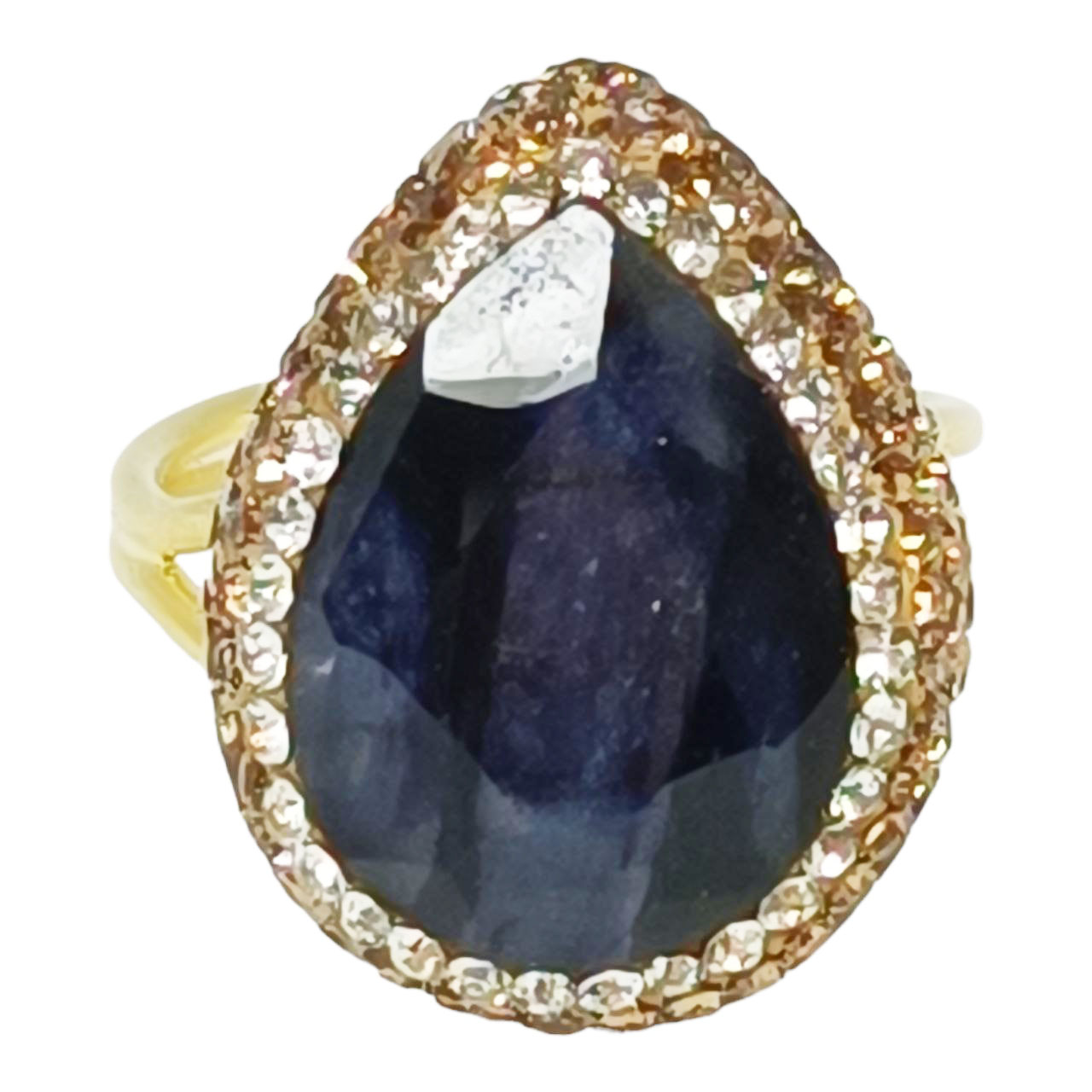 Bague argent artisanale \'Cléopatra\' bleu doré - 20x18 mm - [R9706]