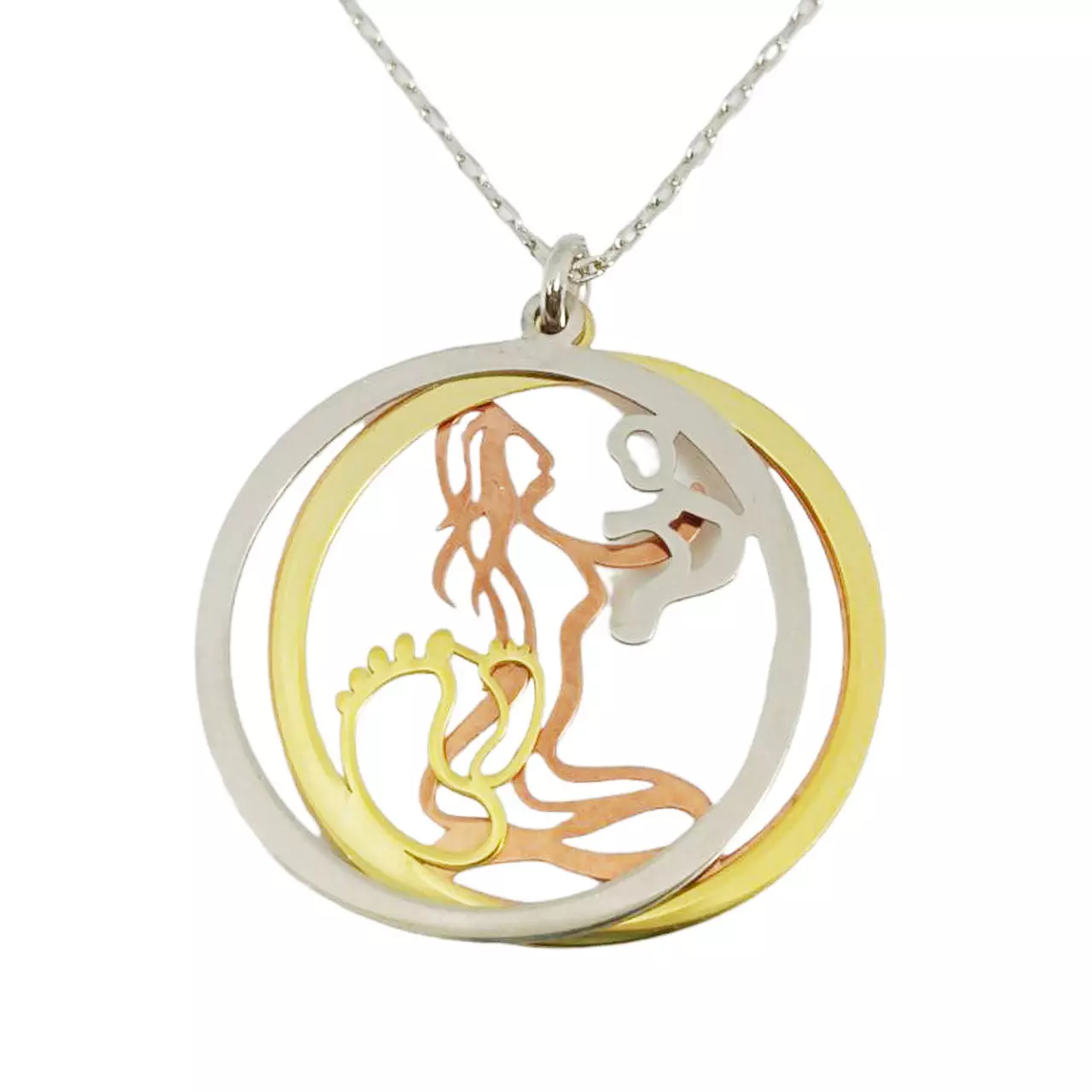 les trésors de lily Collier Argent artisanal 'Maman et son Bébé' argenté doré rosé 22 mm [R9718]