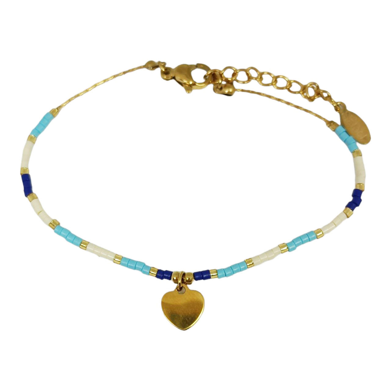Bracelet Acier \'Boho\' bleu doré - 7 mm (coeur) - [R9722]
