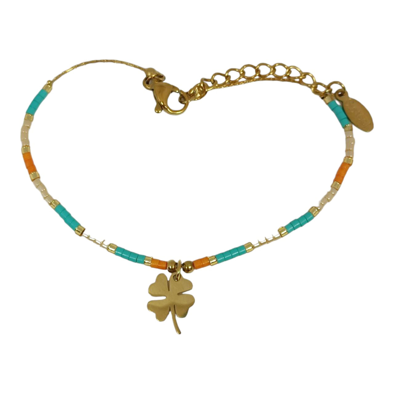 Bracelet Acier \'Boho\' vert orange doré - 10x8 mm (trèfle) - [R9724]
