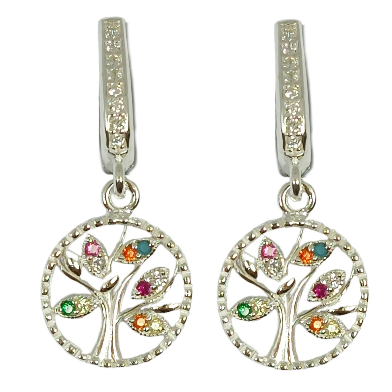 Créoles argent \'Arbre de Vie\' multicolore argenté - 10 mm - [R9737]