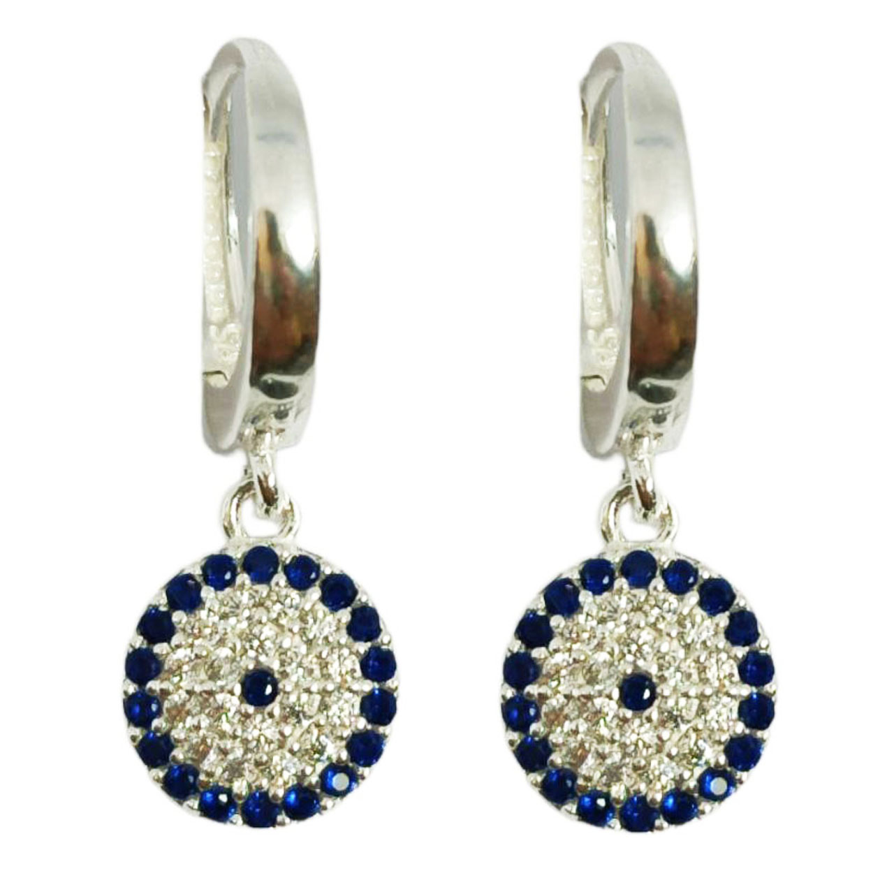 Créoles argent  \'Fatma\' bleu blanc argenté - 8 mm - [R9739]