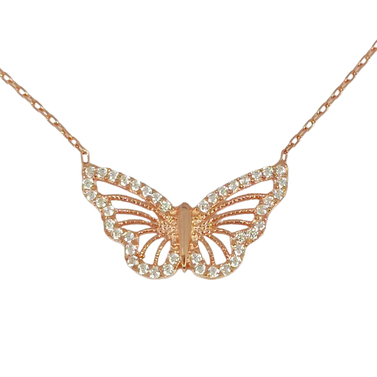 Collier Argent \'Papillon\' blanc rosé - 20x10 mm - [R9756]