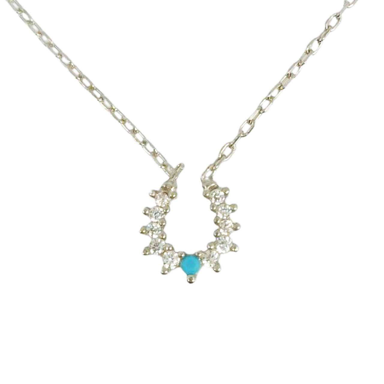Collier Argent \'Fer à Cheval\' turquoise argenté (rhodié) - 7x7 mm - [R9760]