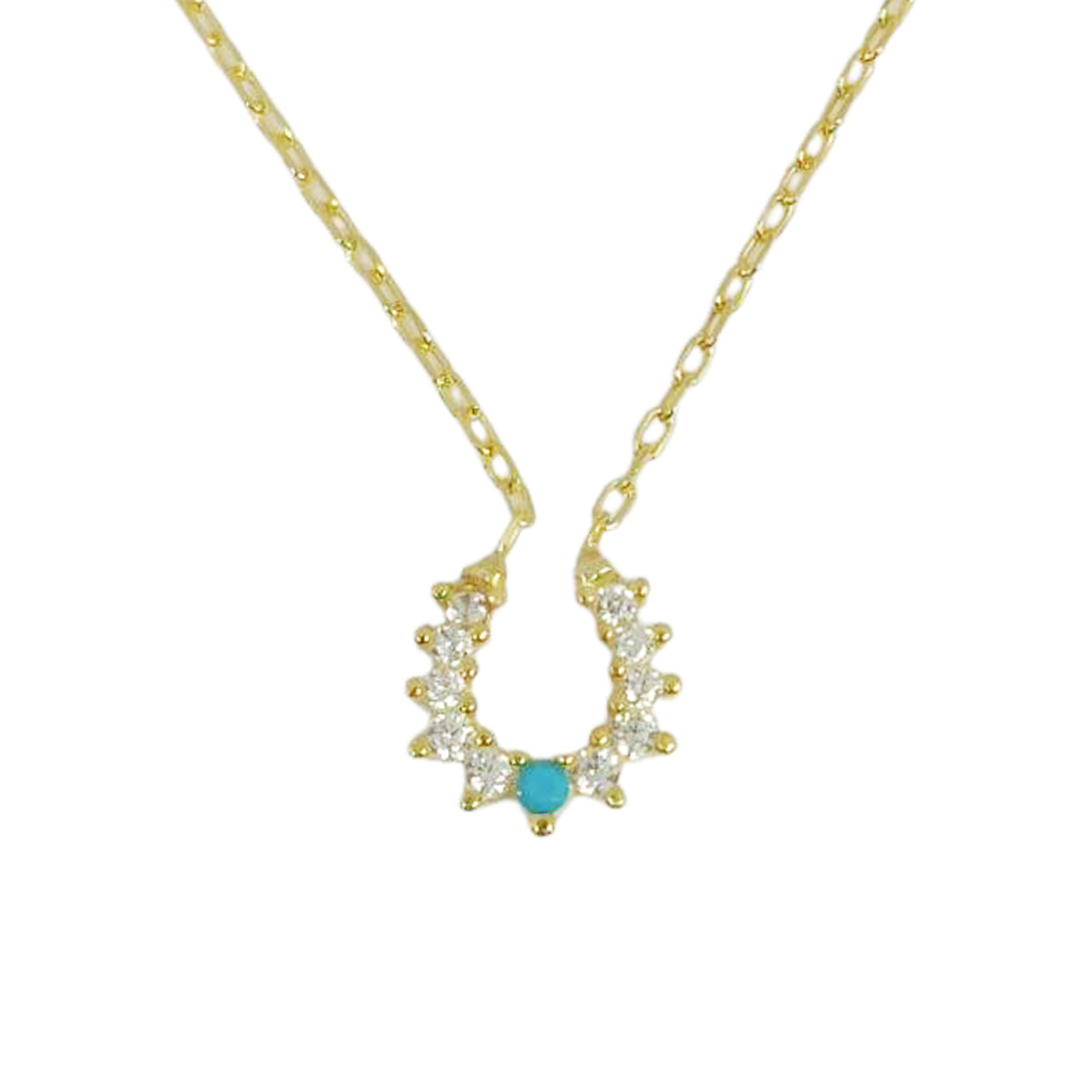 Collier Argent \'Fer à Cheval\' turquoise doré - 7x7 mm - [R9761]