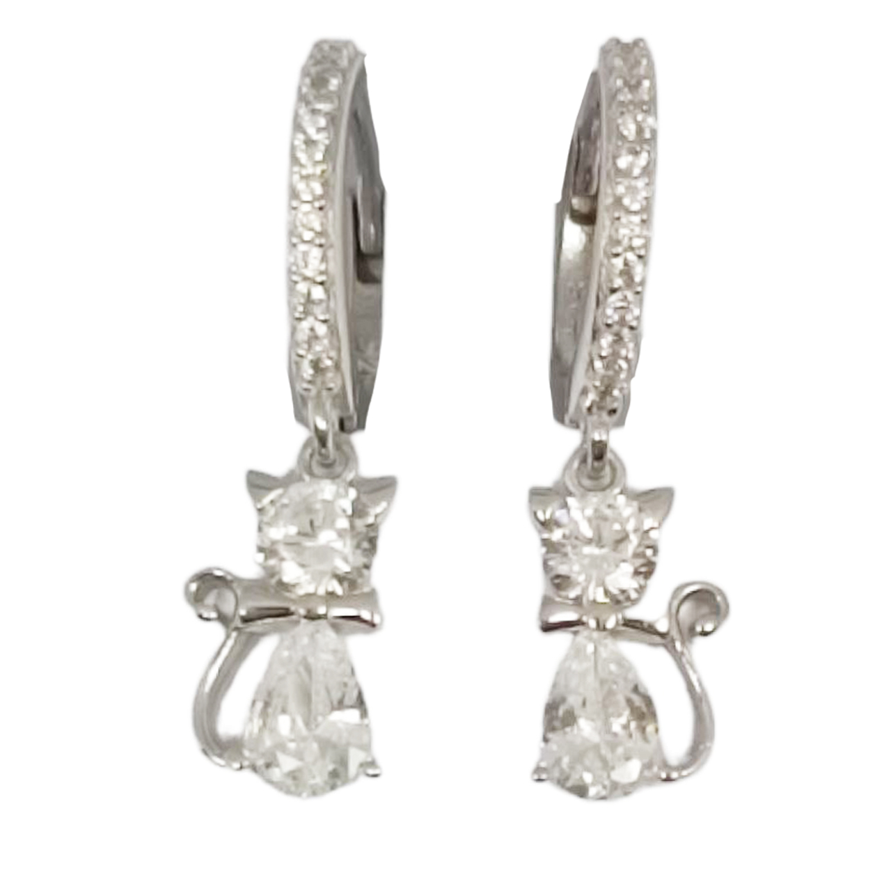 Créoles argent \'Arégonde\' blanc argenté (rhodié) - 12 mm 10x7 mm (chat) - [R9764]
