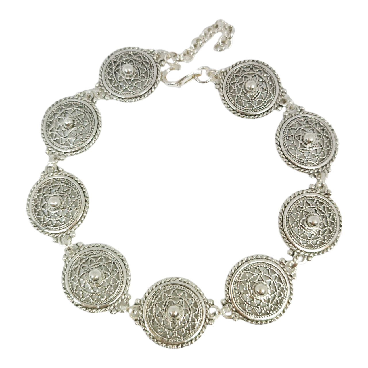 Bracelet argent artisanal \'Cleopatra\' argenté vieilli - motif 15 mm - [R9767]