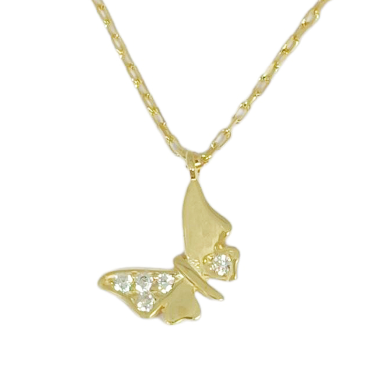 Collier Argent \'Papillon\' blanc doré - 10x6 mm - [R9778]