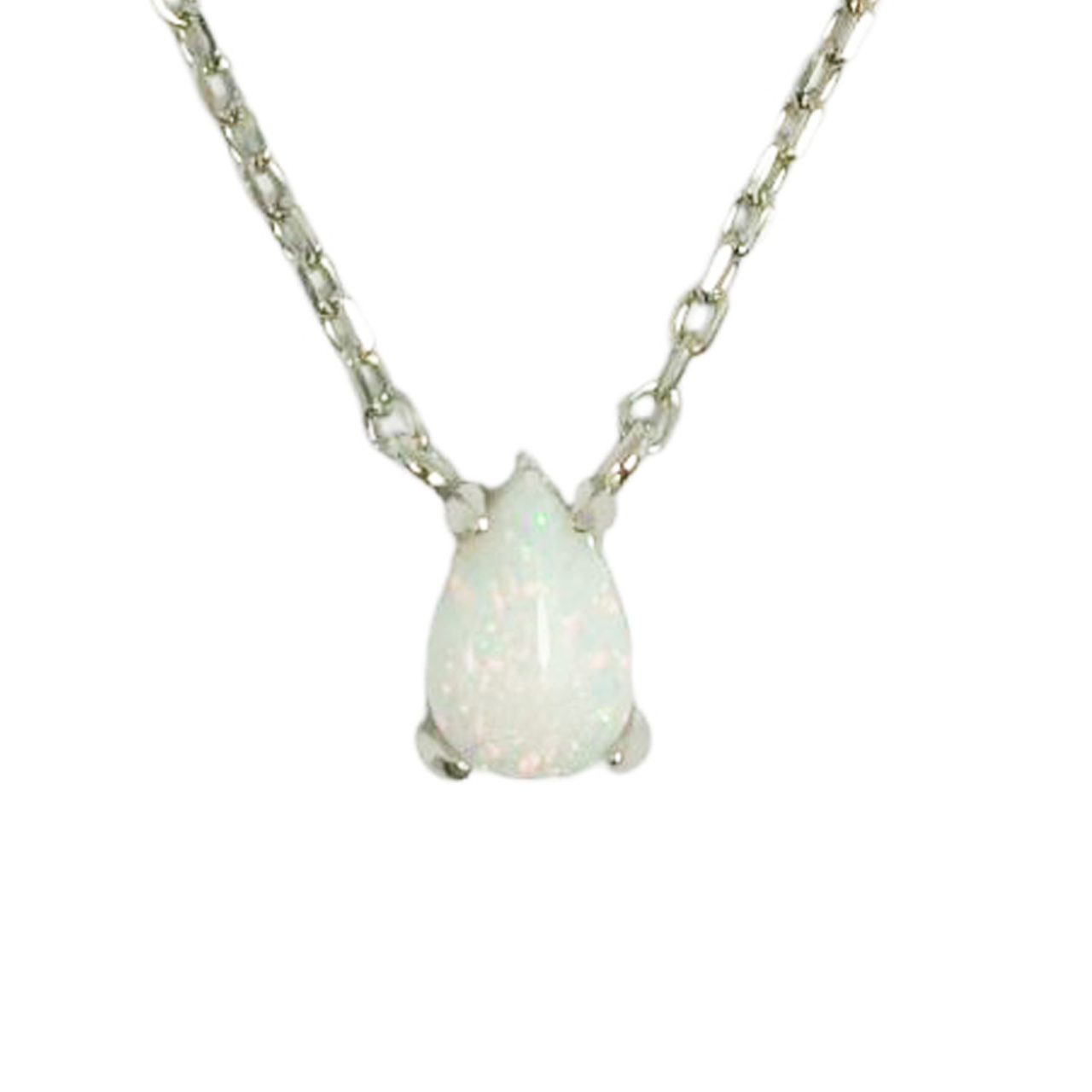 Collier argent artisanal \'Déesse Opale\' Blanc argenté (rhodié) - 5x4 mm - [R9804]