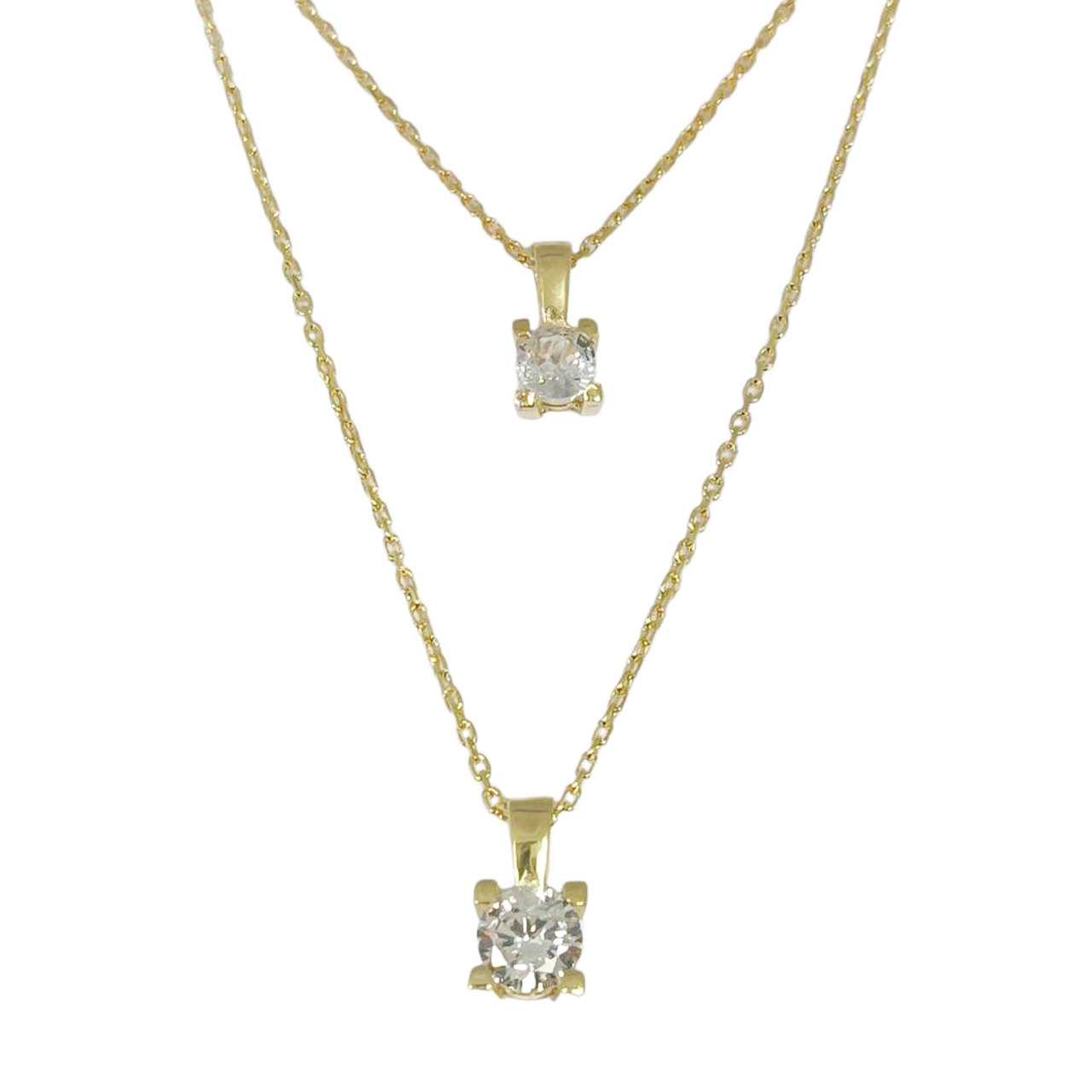 Collier Argent double \'Arégonde\' blanc doré - 40 et 45 cm, motif 5 et 4 mm - [R9807]