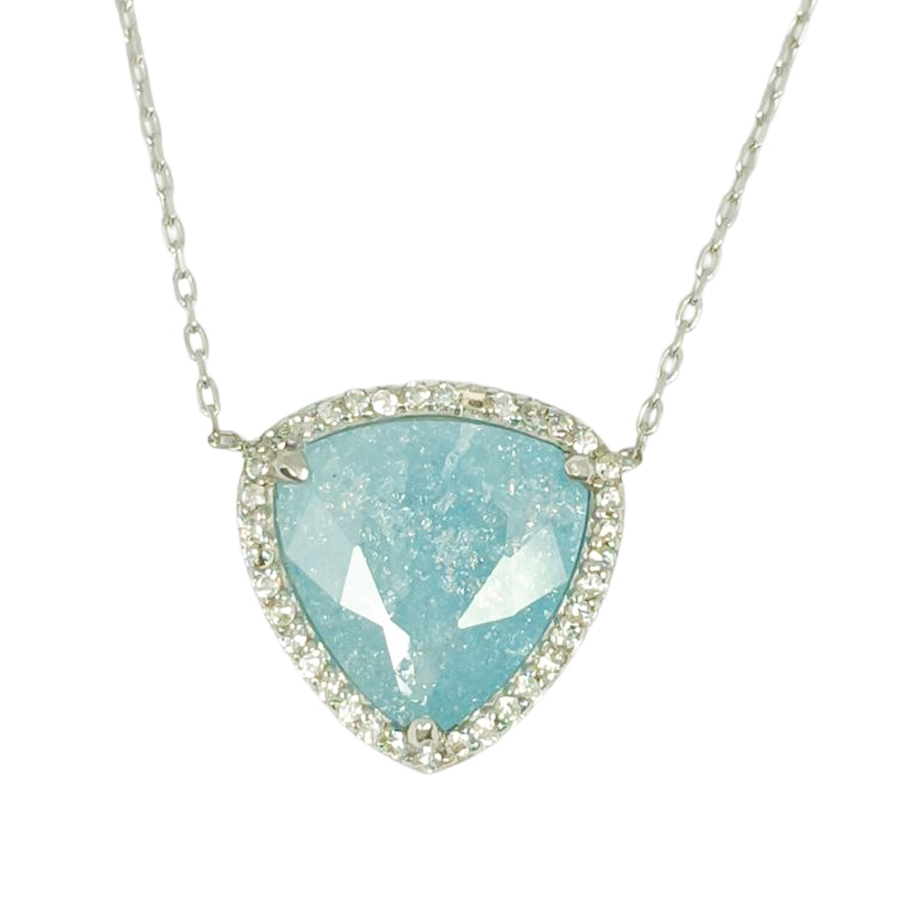 Collier Argent \'Arégonde\' bleu blanc (rhodié) - 17x17 mm - [R9815]