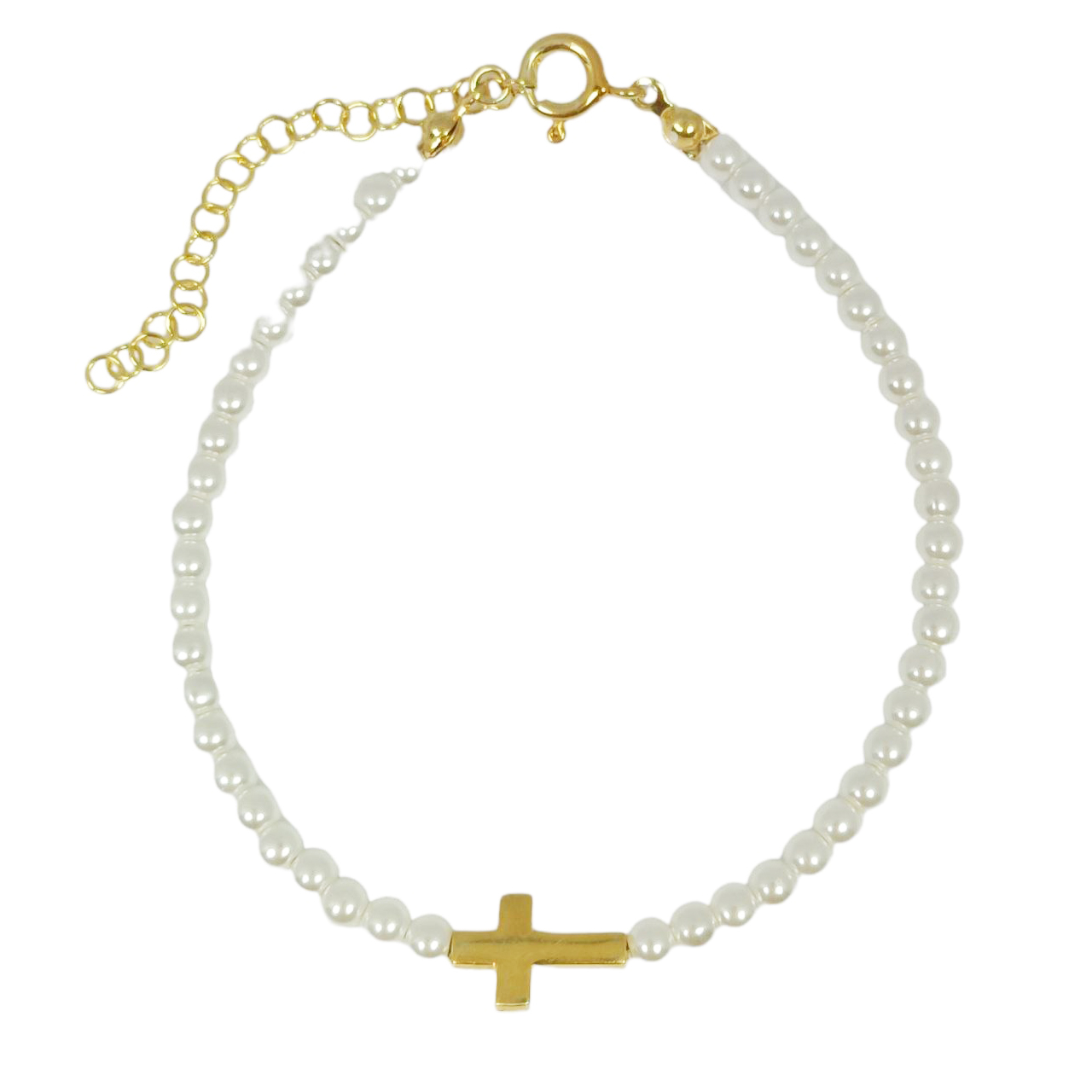 Bracelet Argent artisanal \'Cléopatra\' blanc doré - croix 10x8 mm - [R9820]