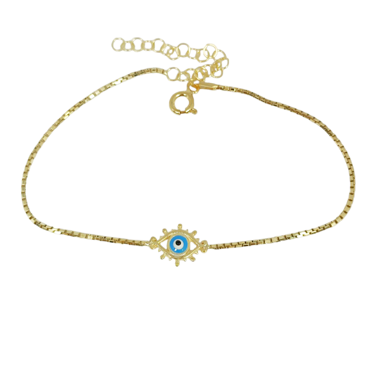 Bracelet argent \'Oeil de Fatma\' turquoise doré - 10x7 mm - [R9822]