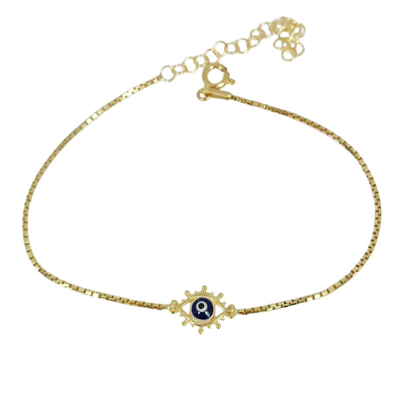 Bracelet argent \'Oeil de Fatma\' bleu doré - 10x7 mm - [R9823]