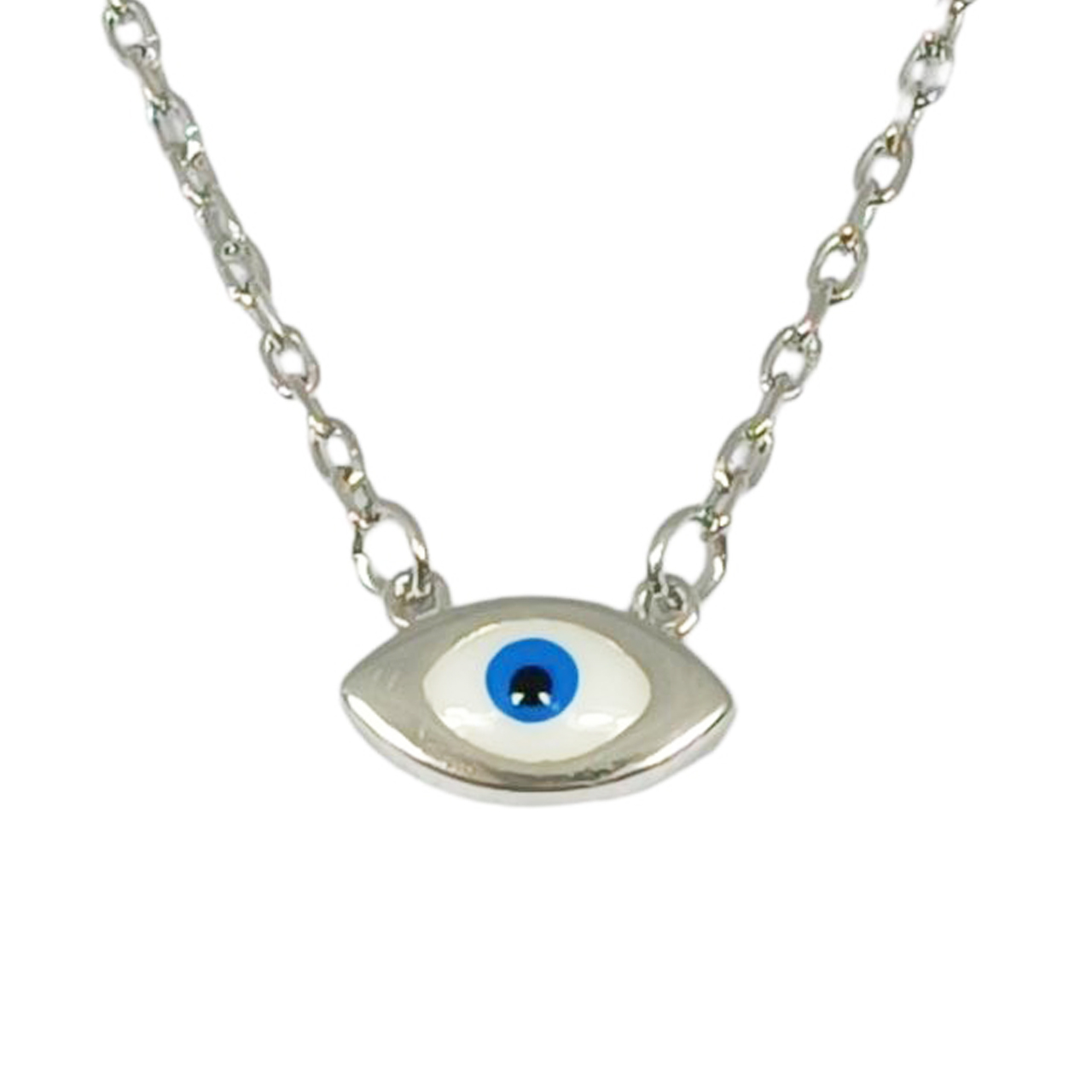 Collier Argent \'Oeil de Fatma\' turquoise argenté (rhodié) - 7x4 mm - [R9824]