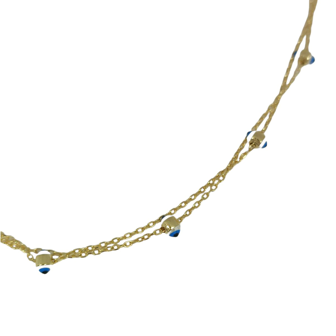 Collier Argent double \'Fatma\' bleu doré - 4x3 mm - [R9825]