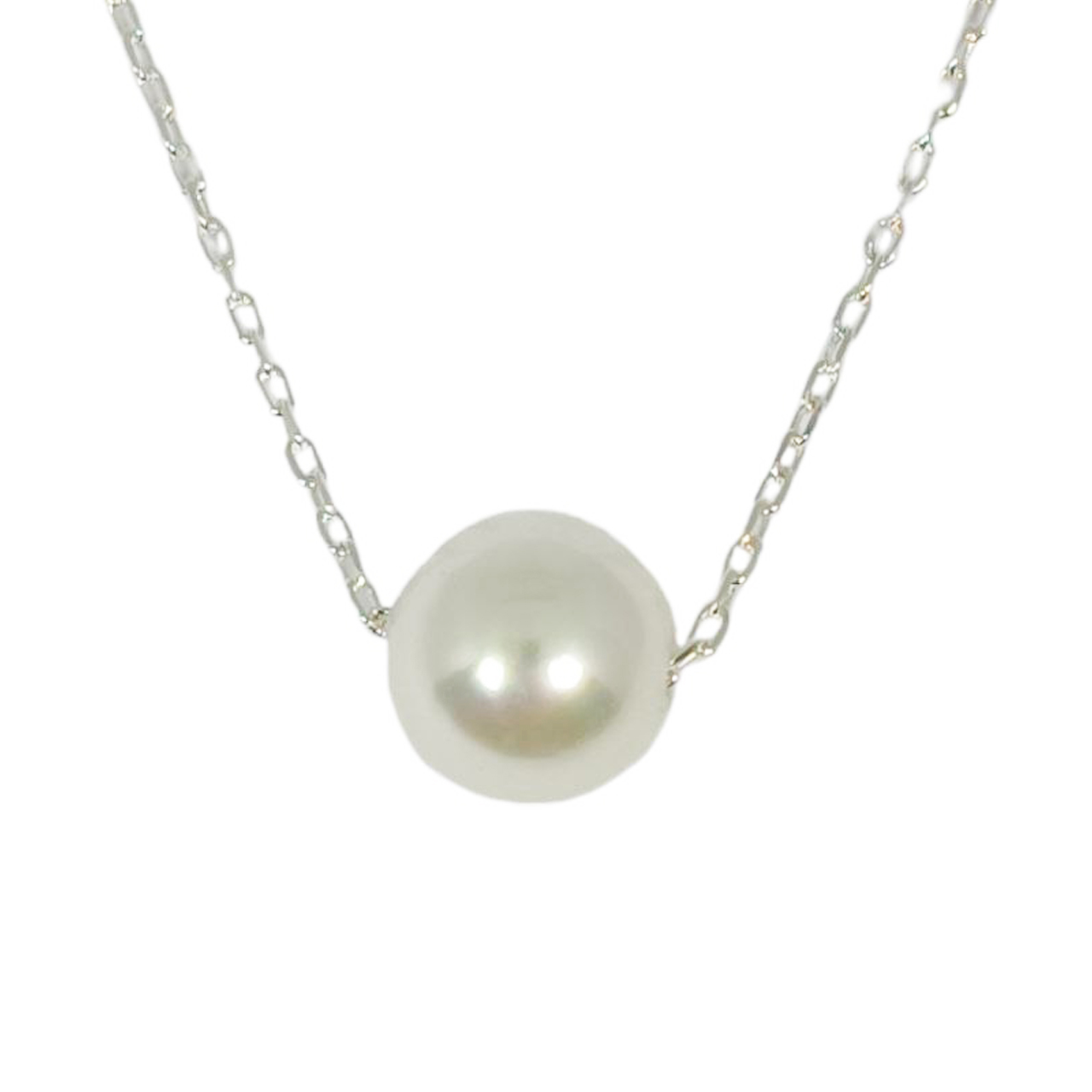 Collier argent \'Arégonde\' blanc argenté (rhodié) - perle 8 mm - [R9844]