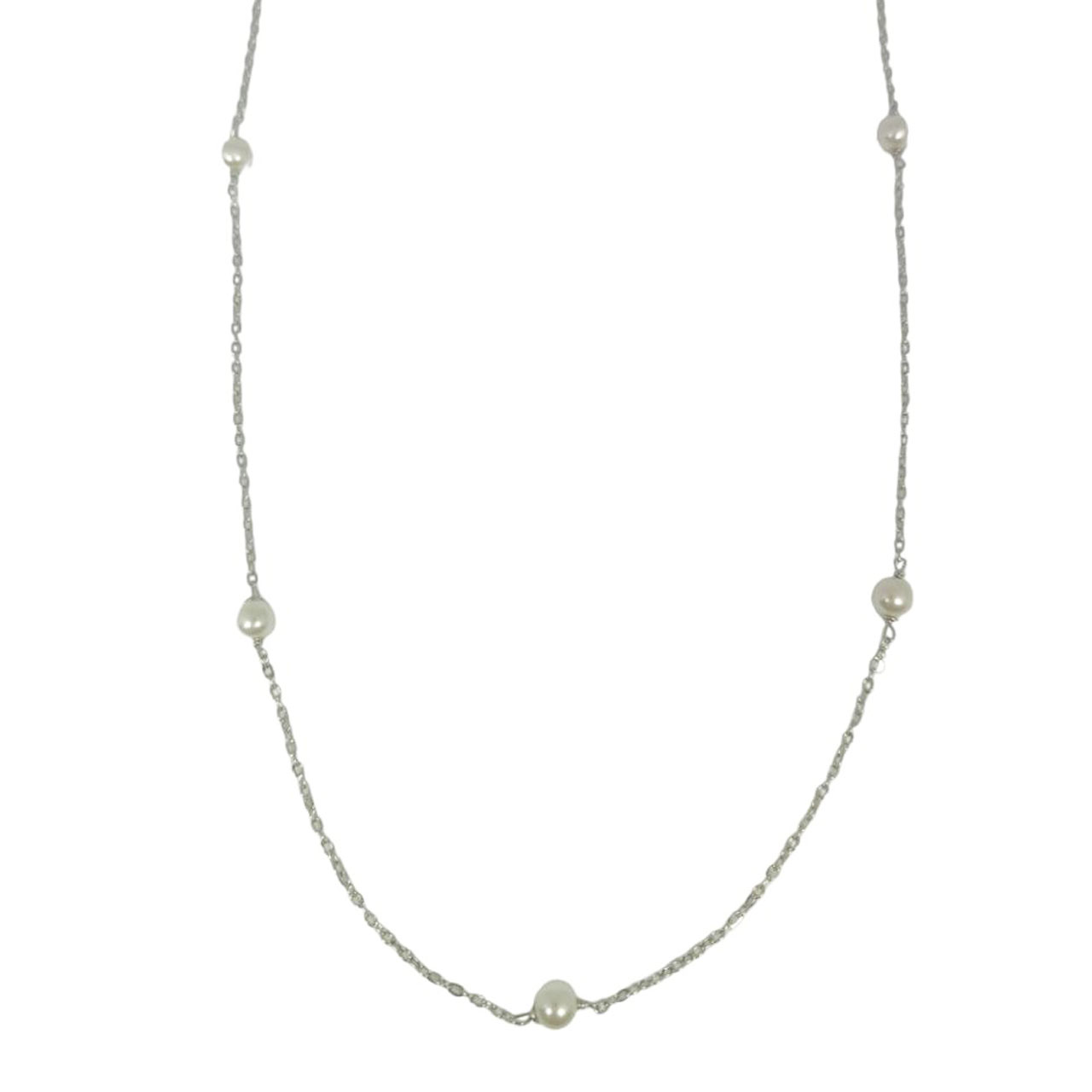 Collier argent \'Perla\' ivoire argenté (rhodié) - 44 cm, 4 mm - [R9854]
