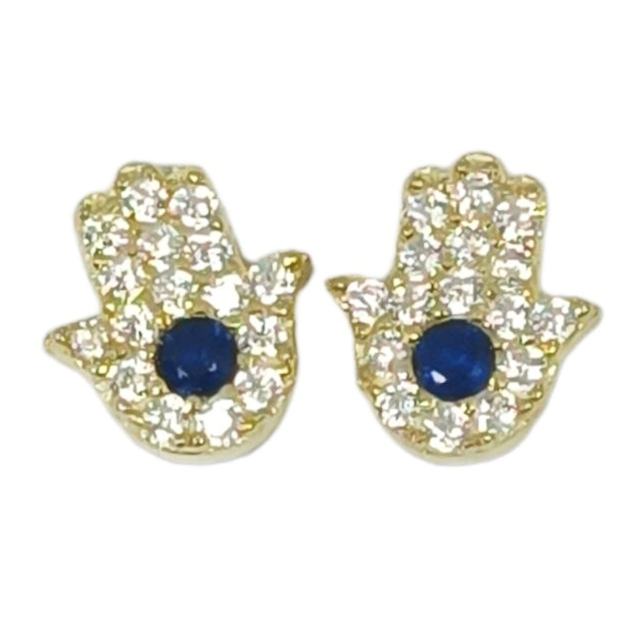 Boucles Argent \'Main de Fatma\' bleu blanc doré - 8x7 mm - [R9855]