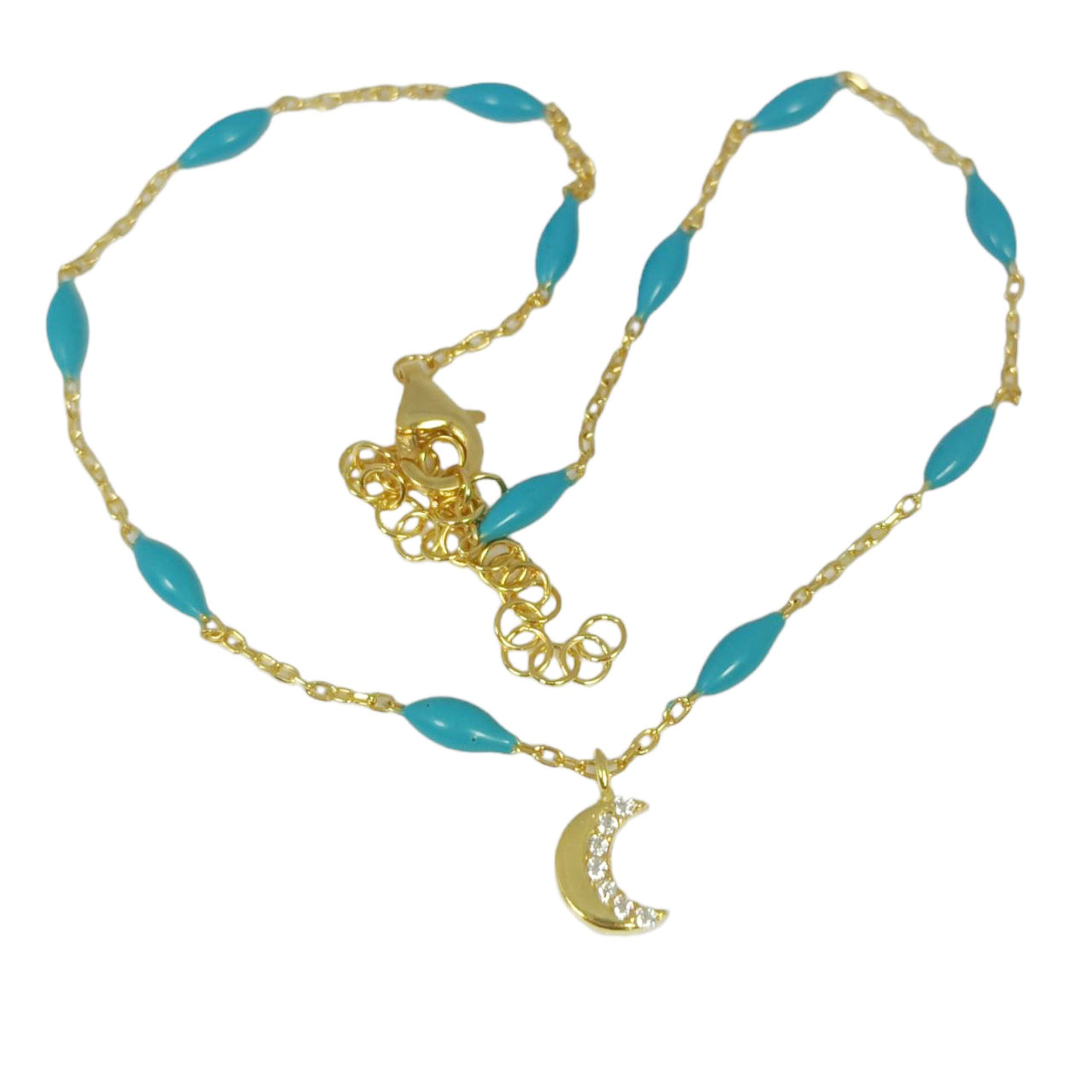 Chaine Cheville Argent \'Cléopatra\' turquoise doré - 7x5 mm (lune) - [R9869]