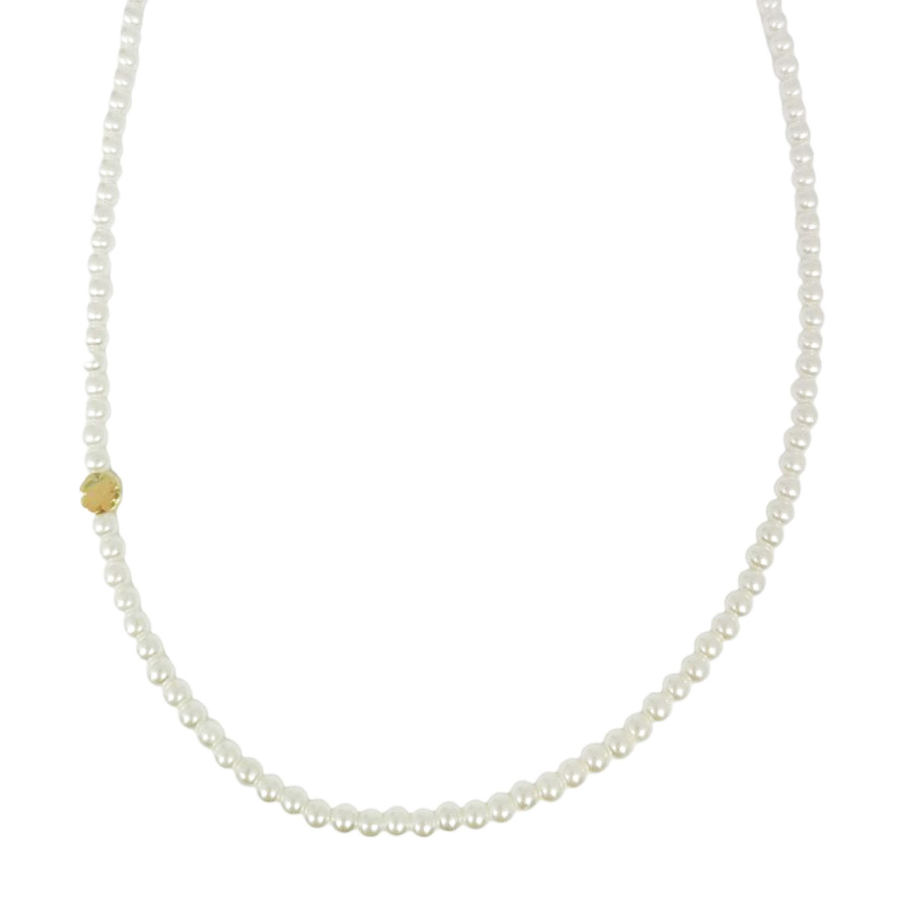 Collier argent \'Cléopatra\' ivoire doré - perles 3 mm, trèfle 4 mm - [R9871]