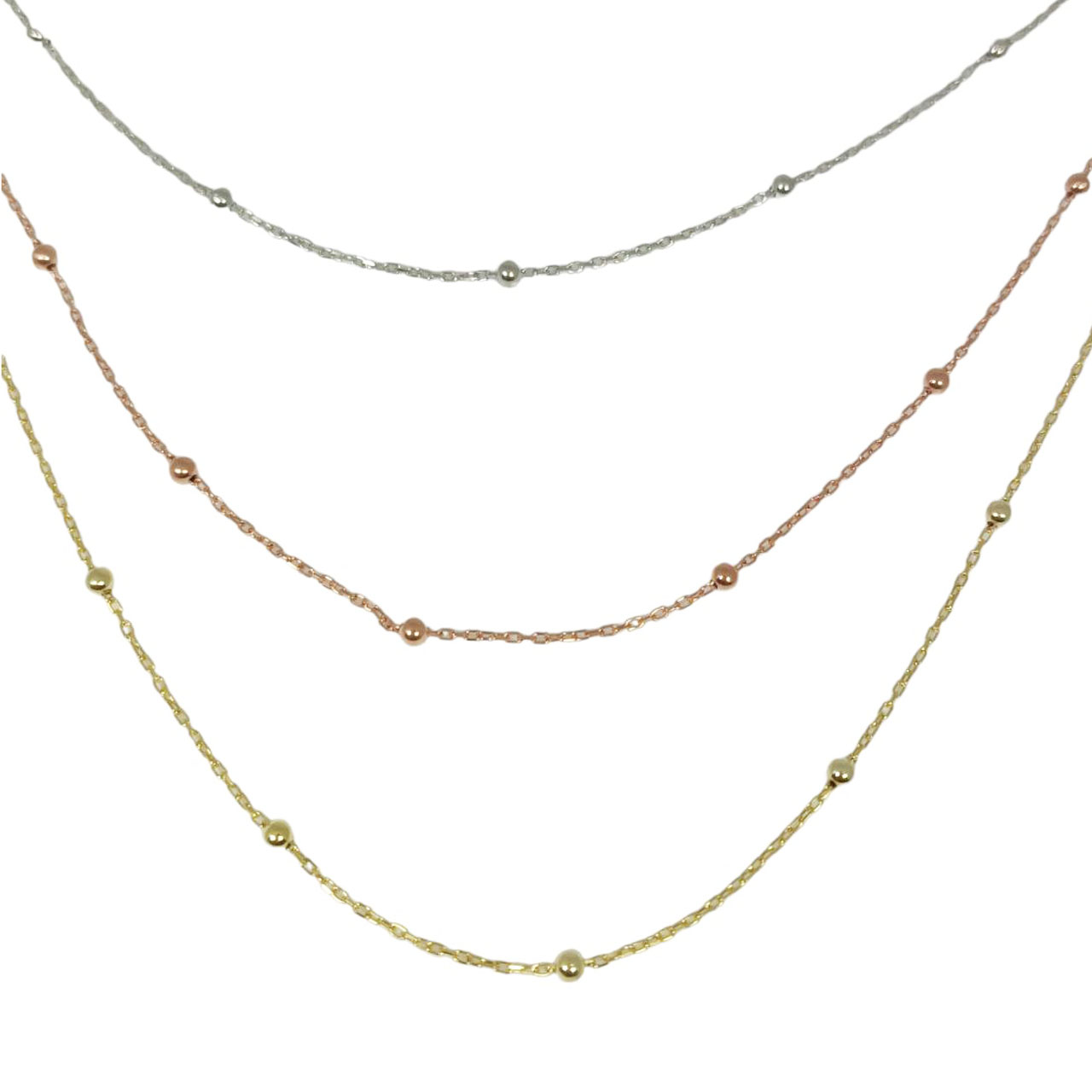 Collier Argent \'Billes\' argenté doré rosé  - 40-45-50 cm 2 mm - [R9877]