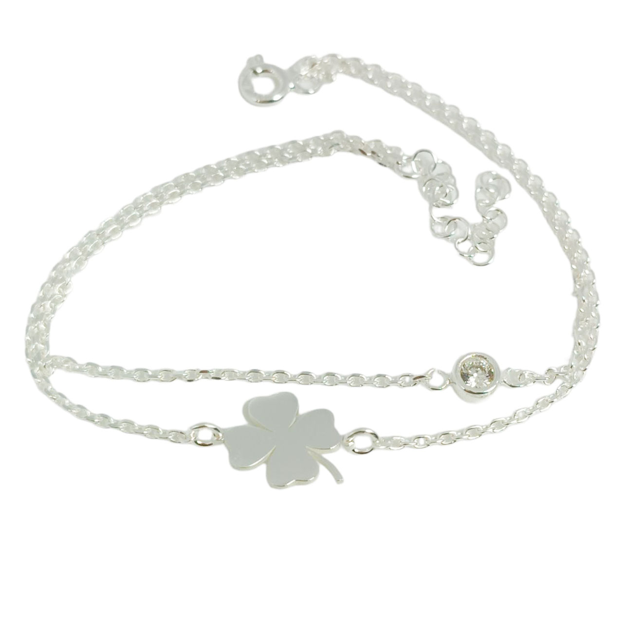 Bracelet double Argent \'Cléopatra\' blanc argenté - 10x9 mm (trèfle) - [R9882]