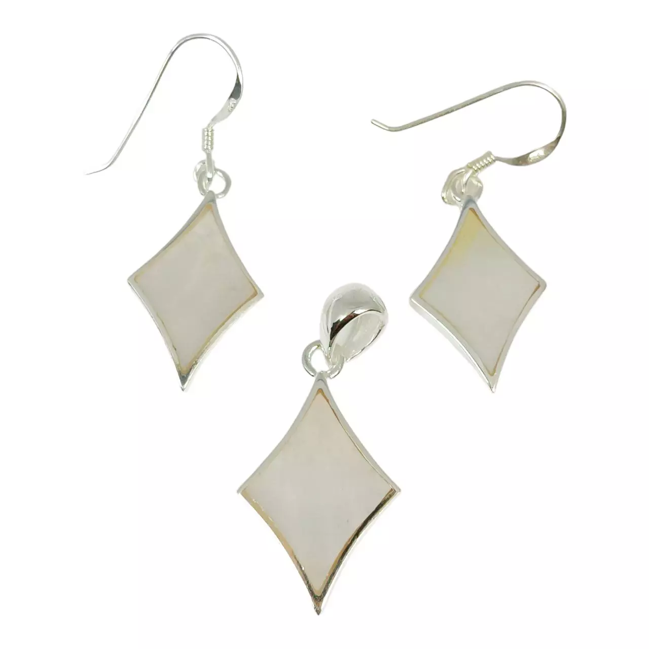 les trésors de lily Parure de bijoux Argent artisanale 'Sagesse' nacre argenté 22x15 mm et 19x13 mm [R9903]