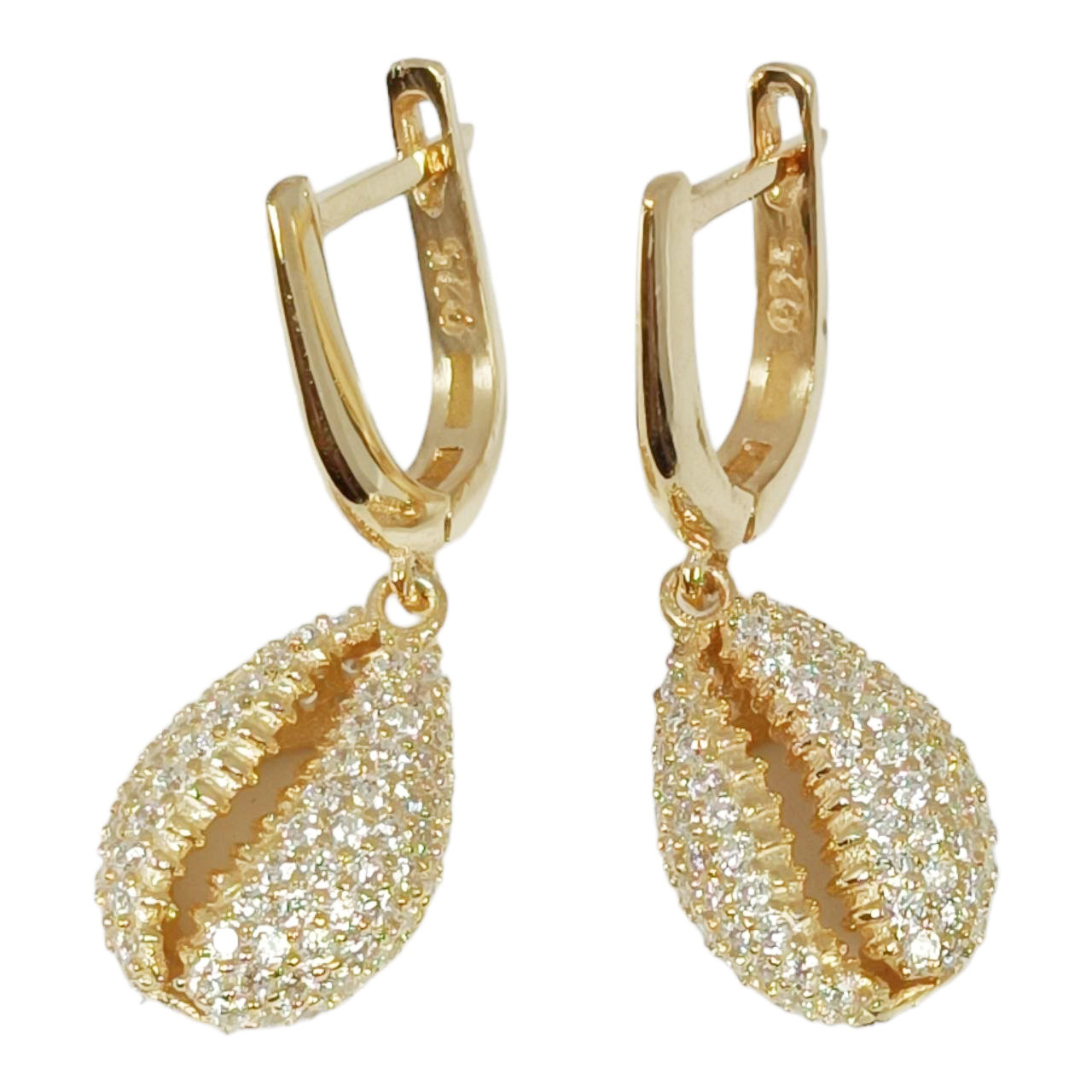 Boucles dormeuses Argent \'Grain de Café\' blanc doré - 13x10 mm - [R9908]