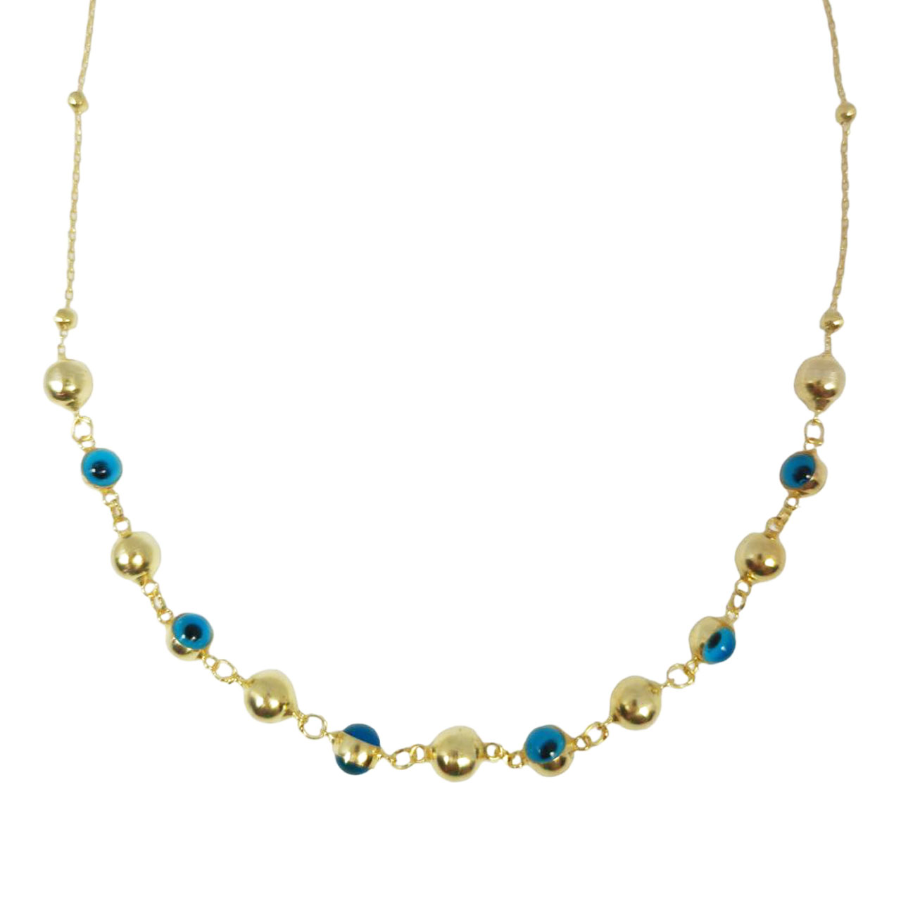 Collier Argent \'Cléopatra\' turquoise doré - 5 mm (fatma) - [R9909]