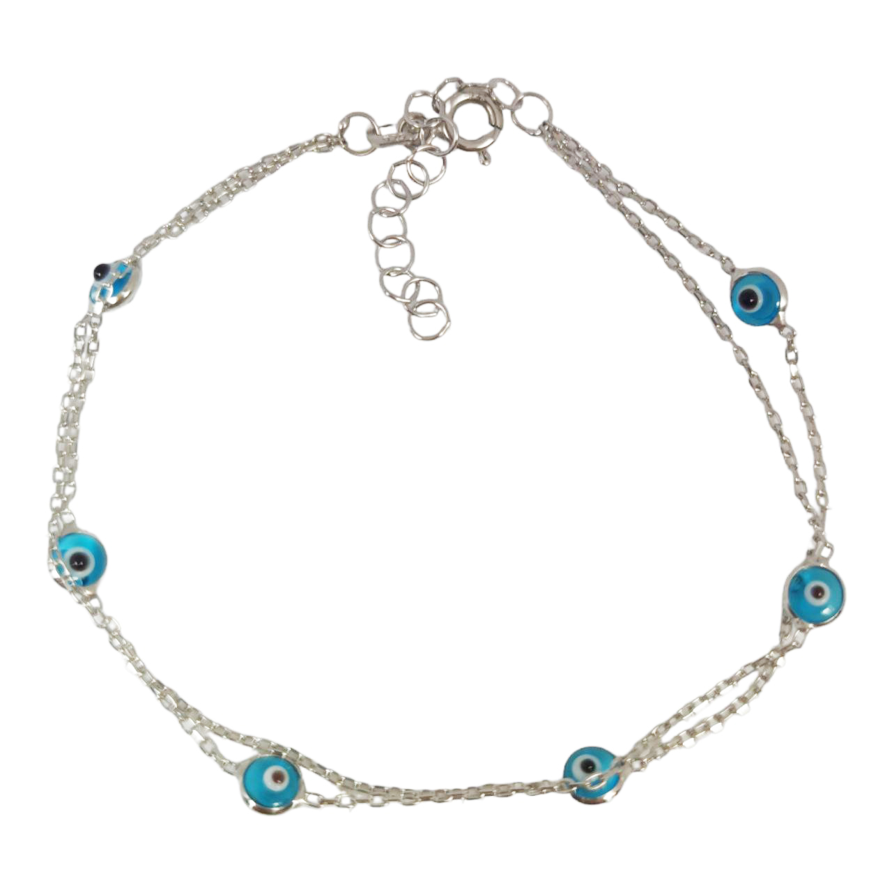 Bracelet argent double artisanal \'Fatma\' turquoise argenté (rhodié) - 5 mm - [R9923]