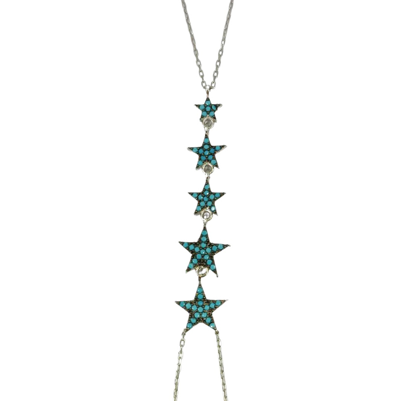Bracelet bague argent \'Arégonde\' turquoise argenté (rhodié) - 48x10 mm (étoiles) - [R9929]