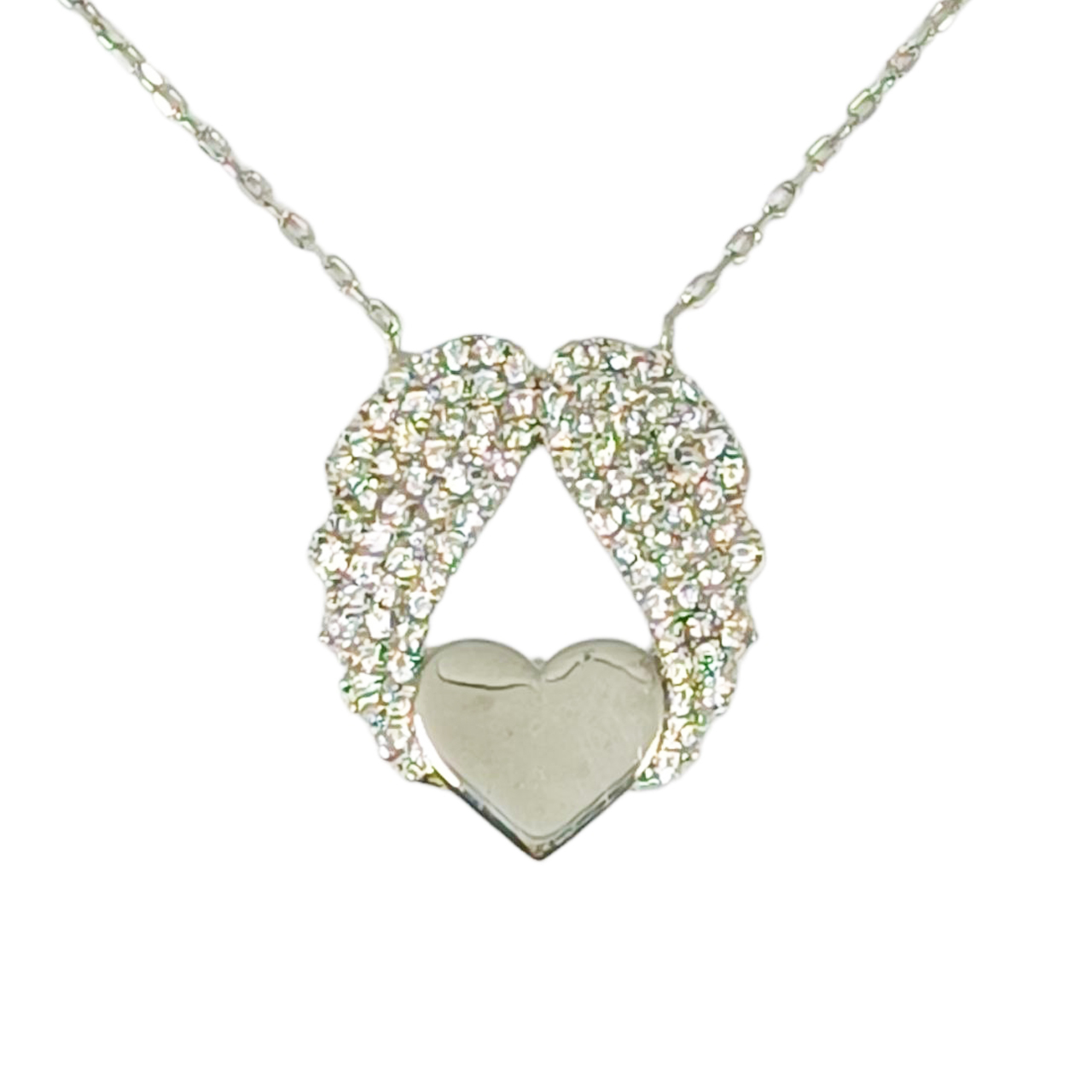 Collier Argent \'Les Ailes d\'Ange\' blanc argenté (rhodié) - 20x17 mm - [R9961]