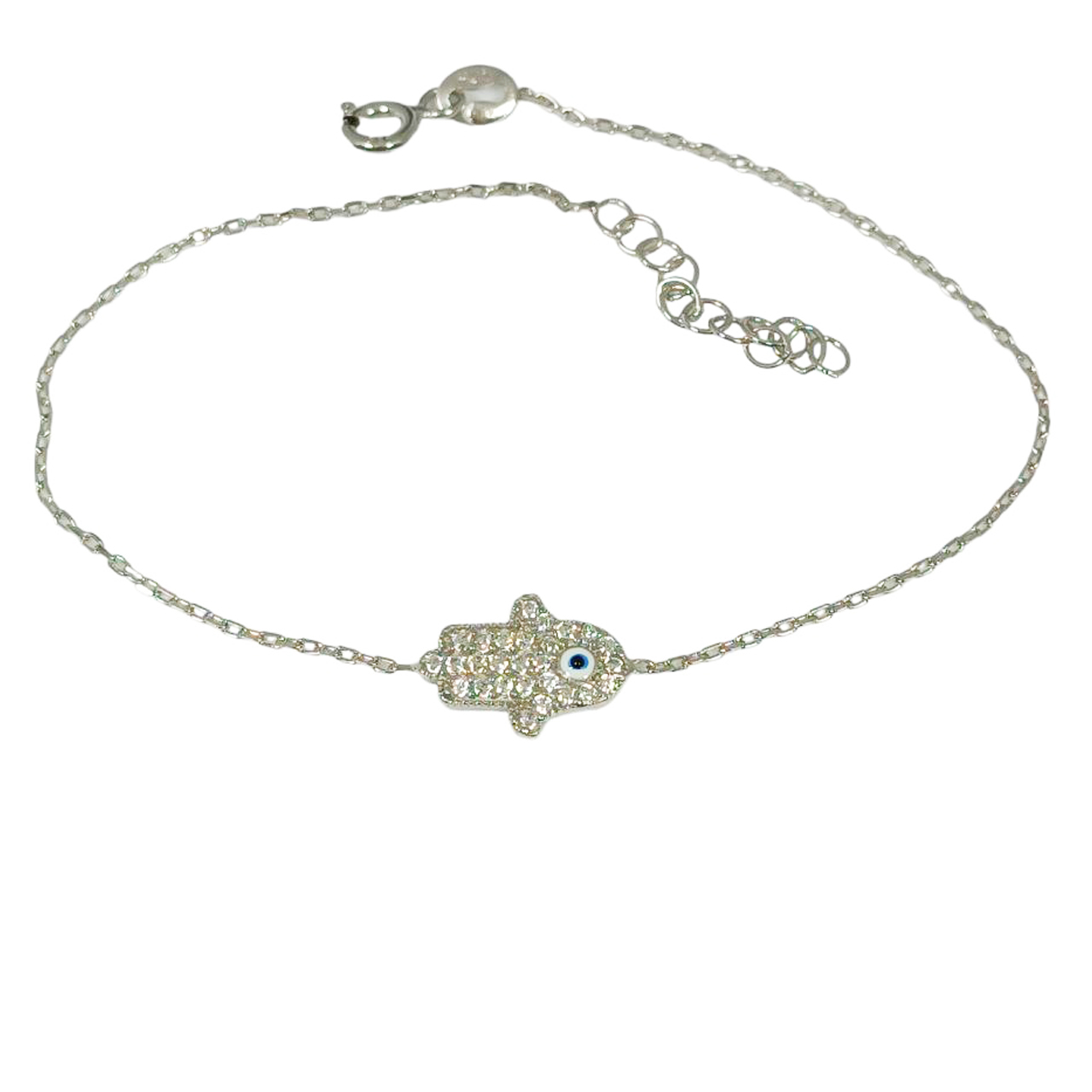 Bracelet argent \'Main de Fatma\' blanc argenté (rhodié) - 12x9 mm - [R9968]