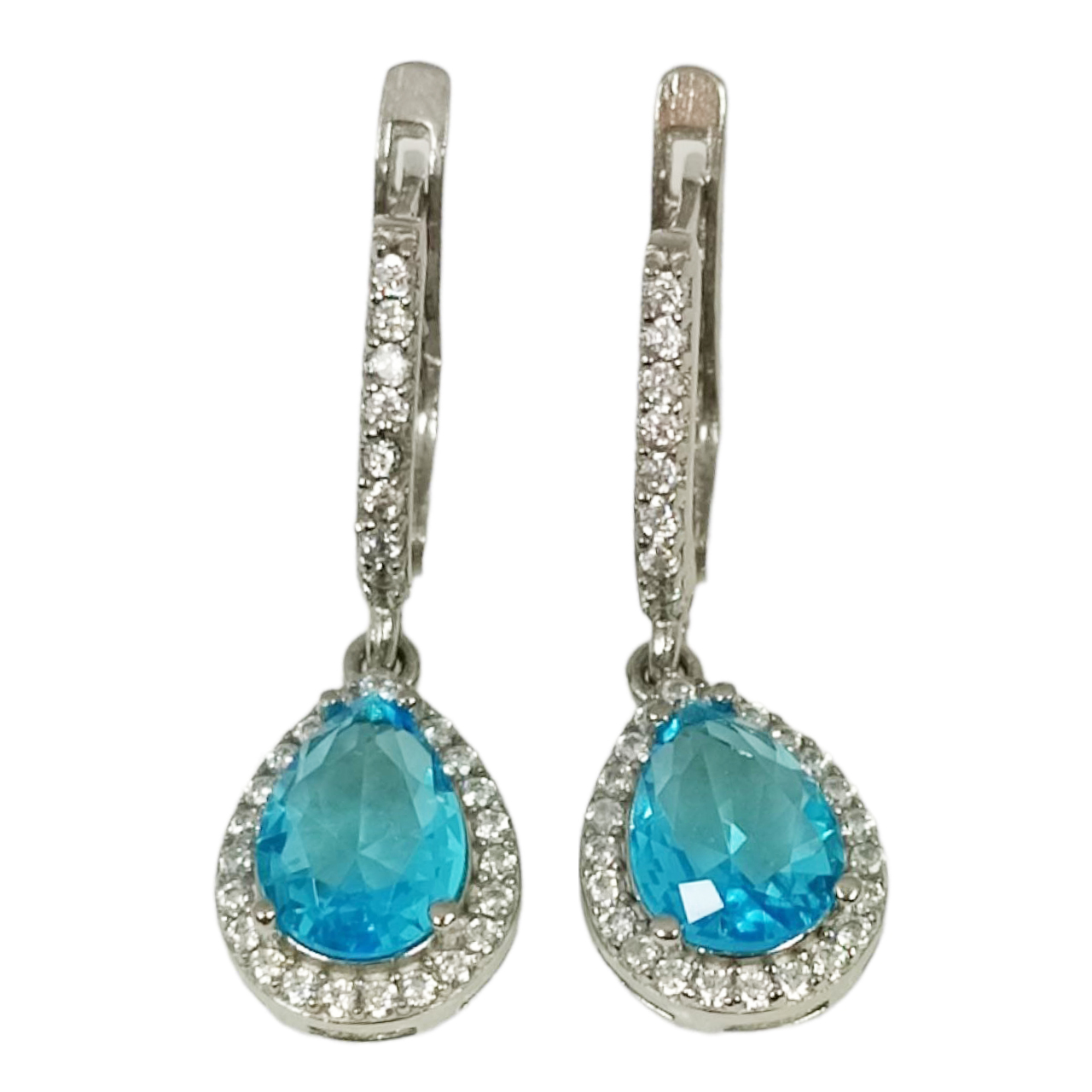 Boucles dormeuses argent \'Arégonde\' turquoise argenté (rhodié) - 25x9 mm - [S0006]