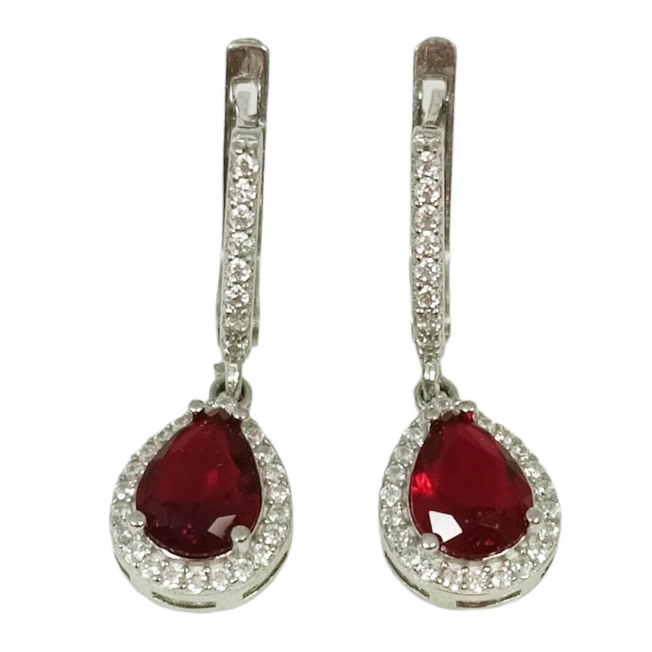 Boucles dormeuses argent \'Arégonde\' rouge argenté (rhodié) - 25x9 mm - [S0007]