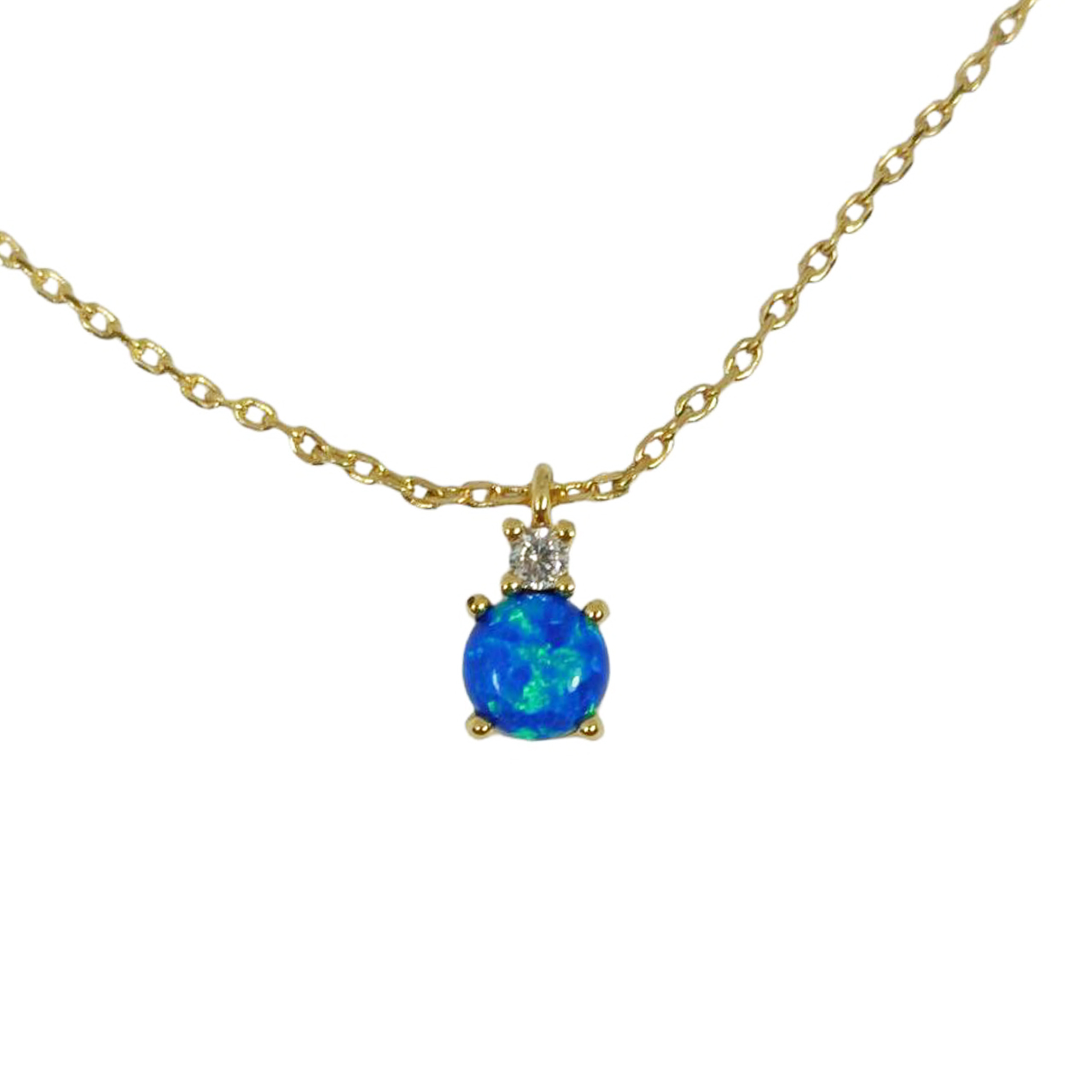 Collier créateur \'Princesse Opale\' bleu opale doré - 8x4 mm - [S0079]