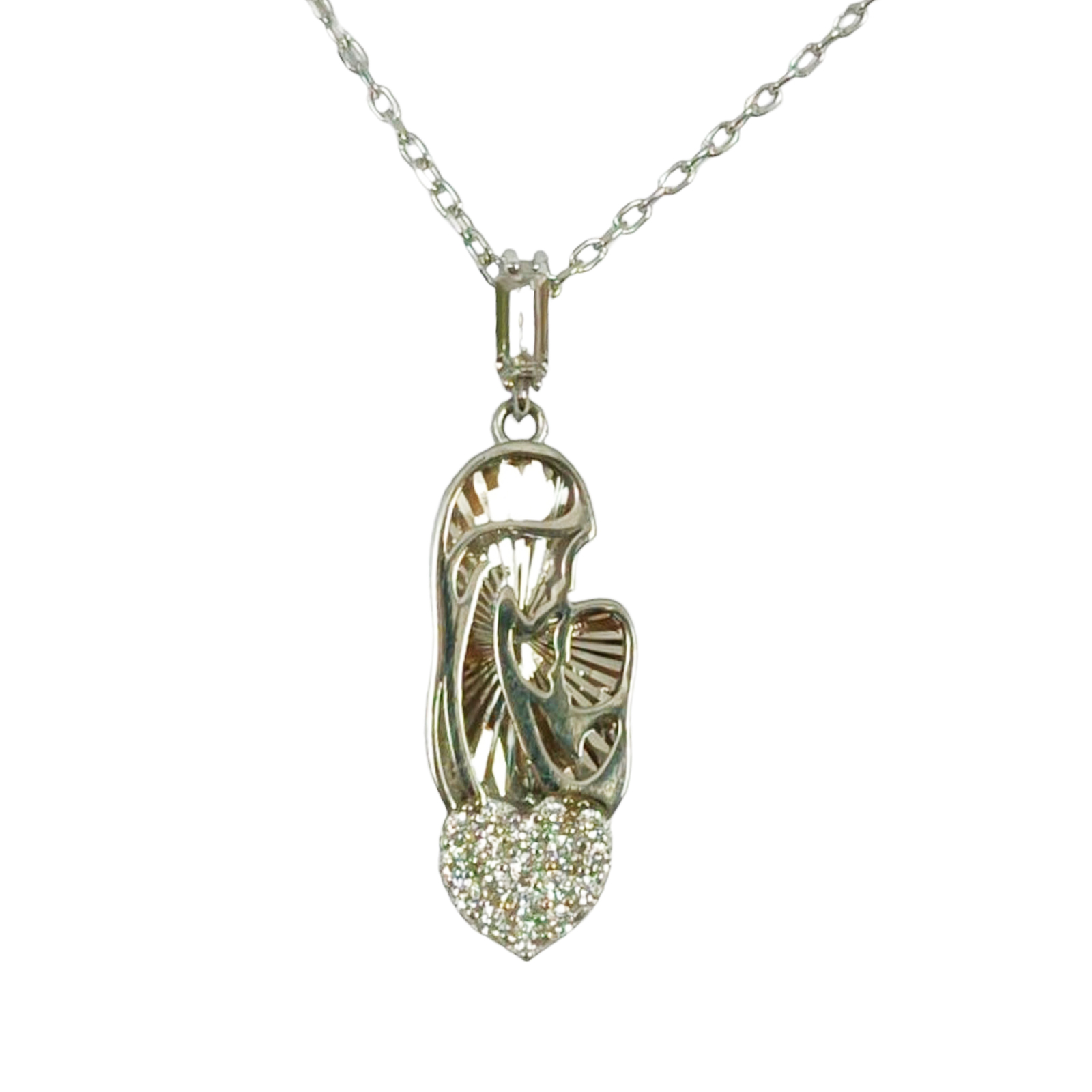 Collier Argent \'Vierge Marie\' blanc argenté (rhodié) - 25x7 mm (diamanté) - [S0086]