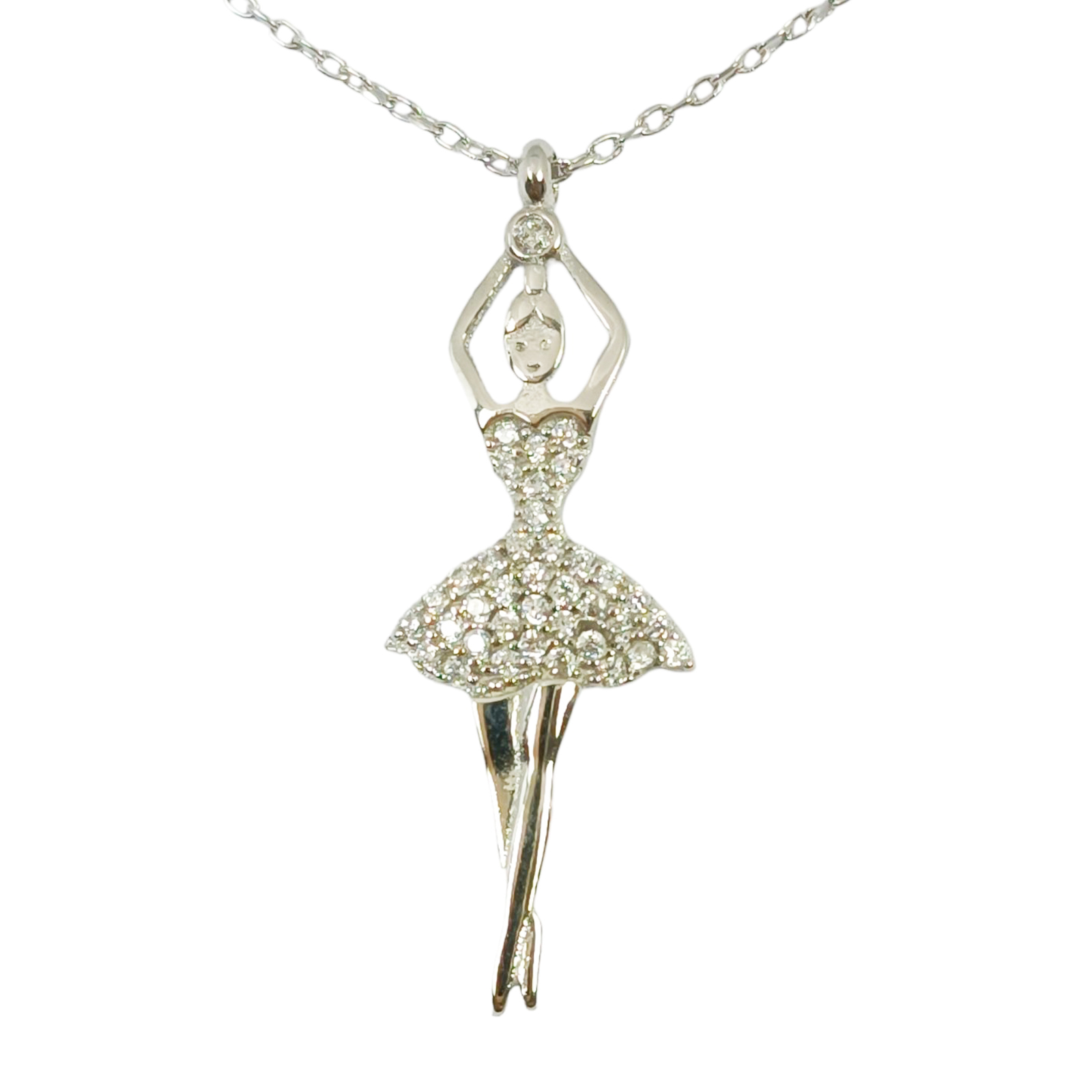 Collier Argent artisanal \'Danseuse Étoile\' blanc argenté (rhodié) - 32x12 mm - [S0090]