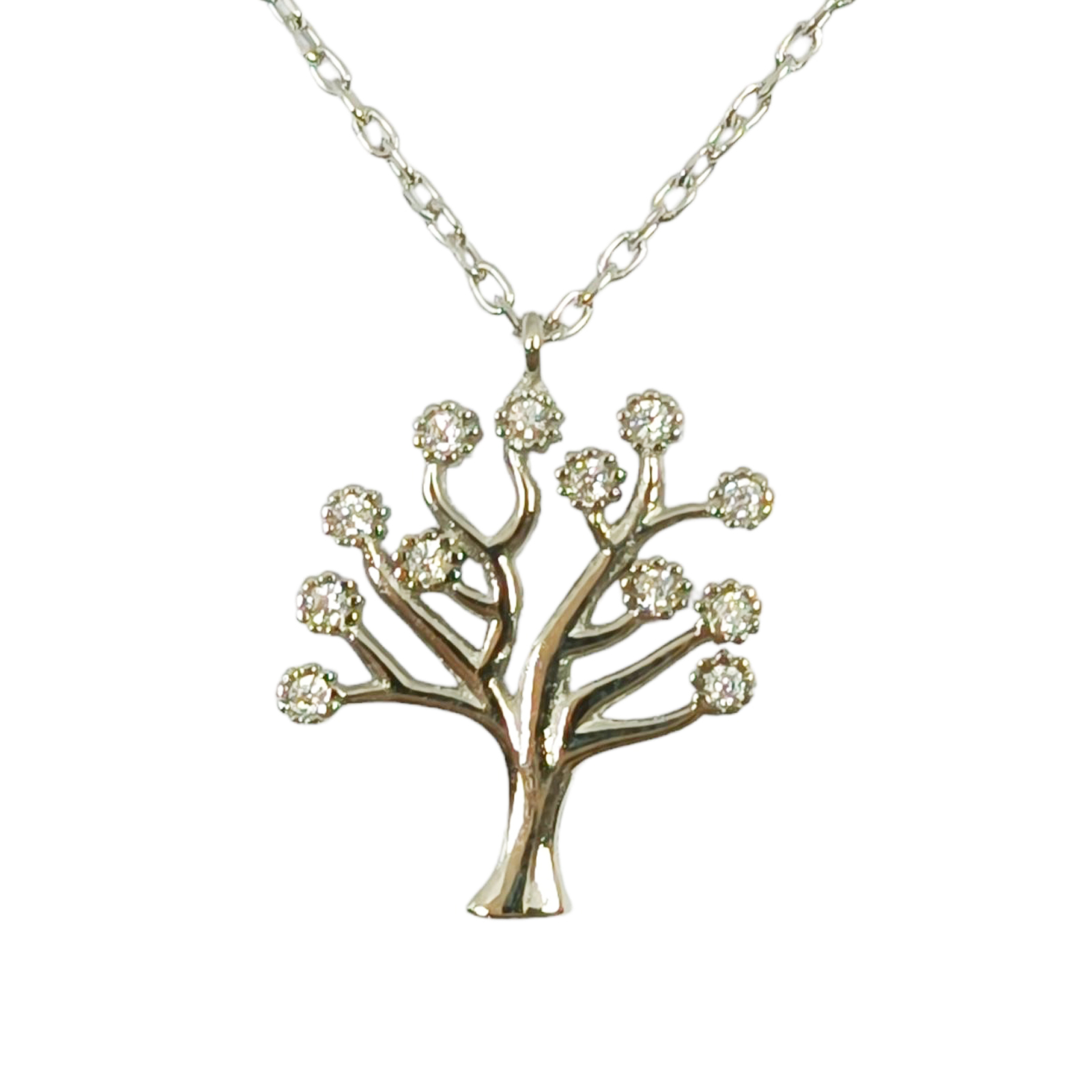 Collier Argent \'Arbre de Vie\' blanc argenté (rhodié) - 15x14 mm - [S0091]