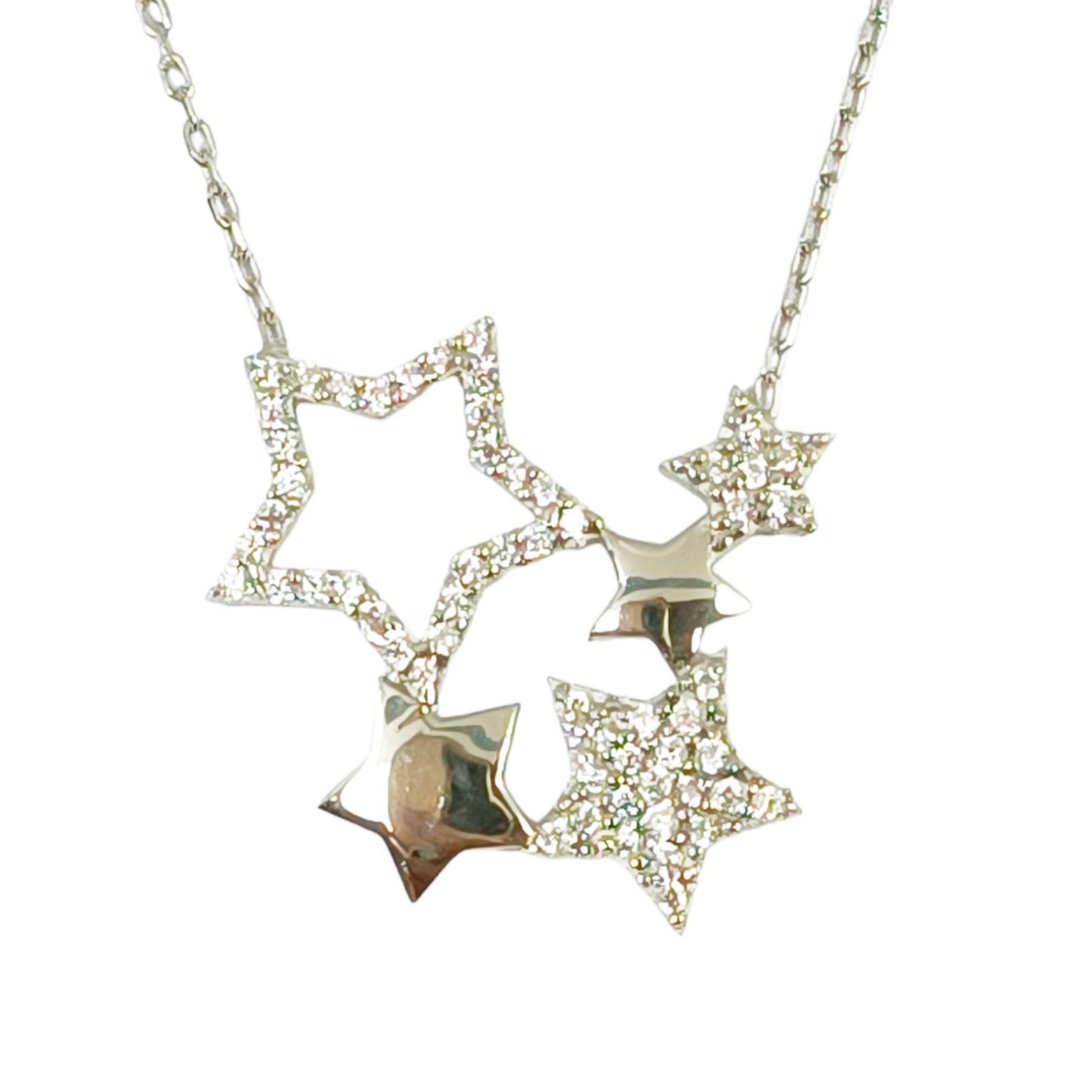 Collier Argent \'Une Étoile est Née\' blanc argenté (rhodié) - 20x18 mm - [S0106]