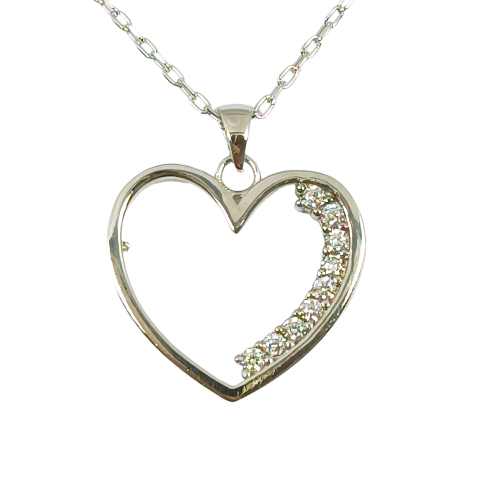 Collier Argent \'Love\' blanc argenté (rhodié) - 16x15 mm (cœur) - [S0110]