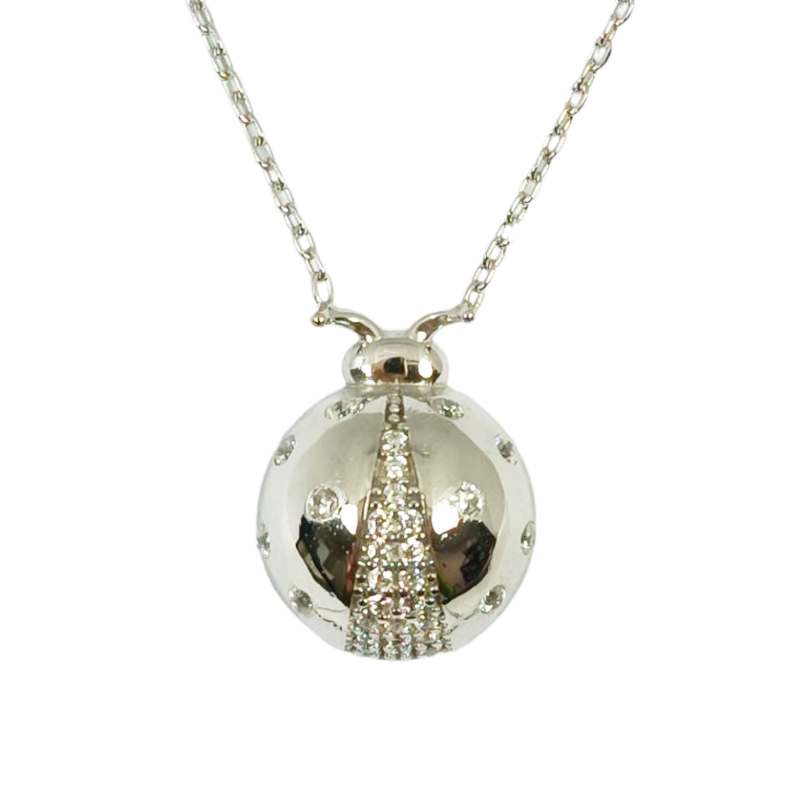 Collier Argent \'Coccinelle\' blanc argenté (rhodié) - 15x12 mm - [S0115]