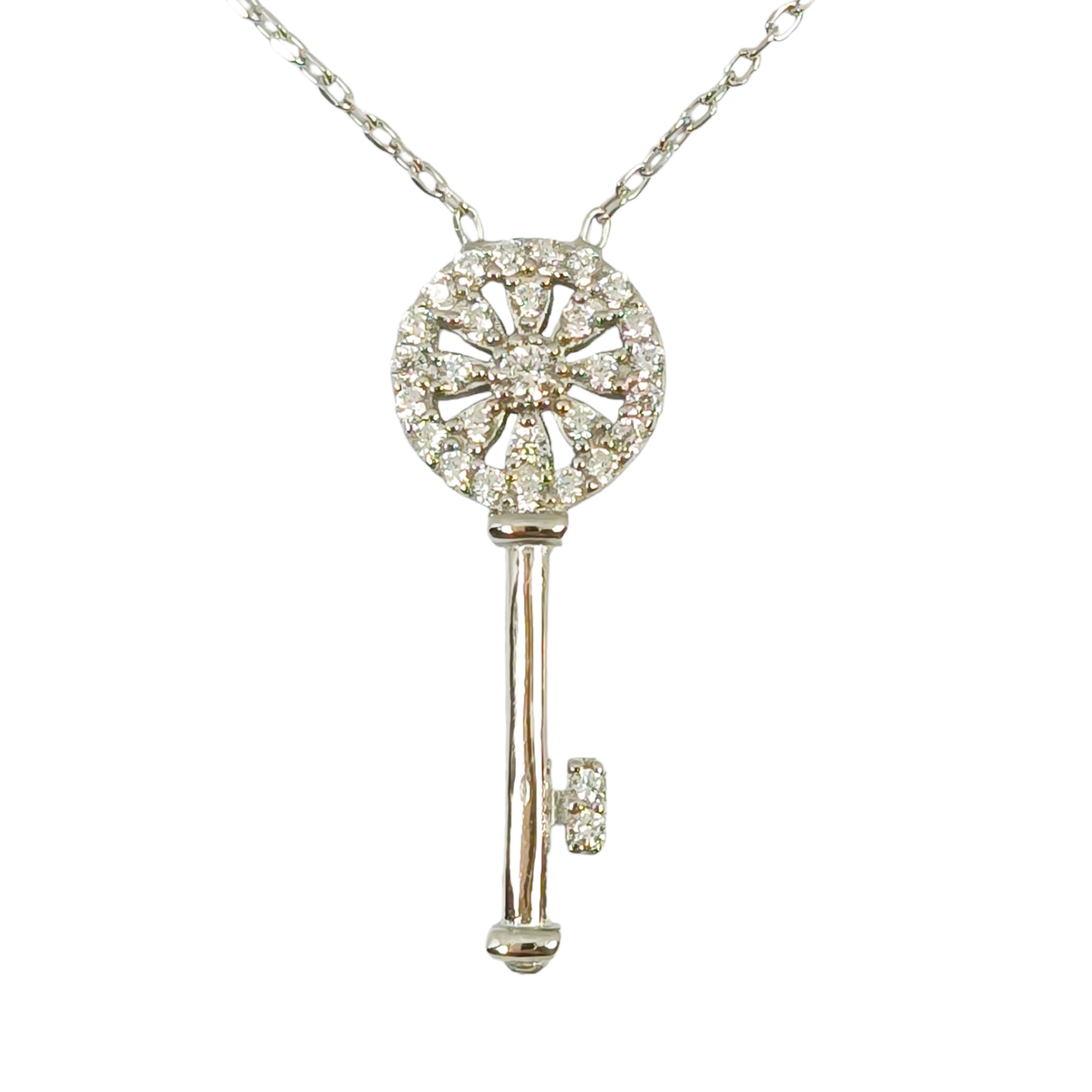Collier Argent \'Clé des Possibles\' blanc argenté (rhodié) - 20x10 mm - [S0125]