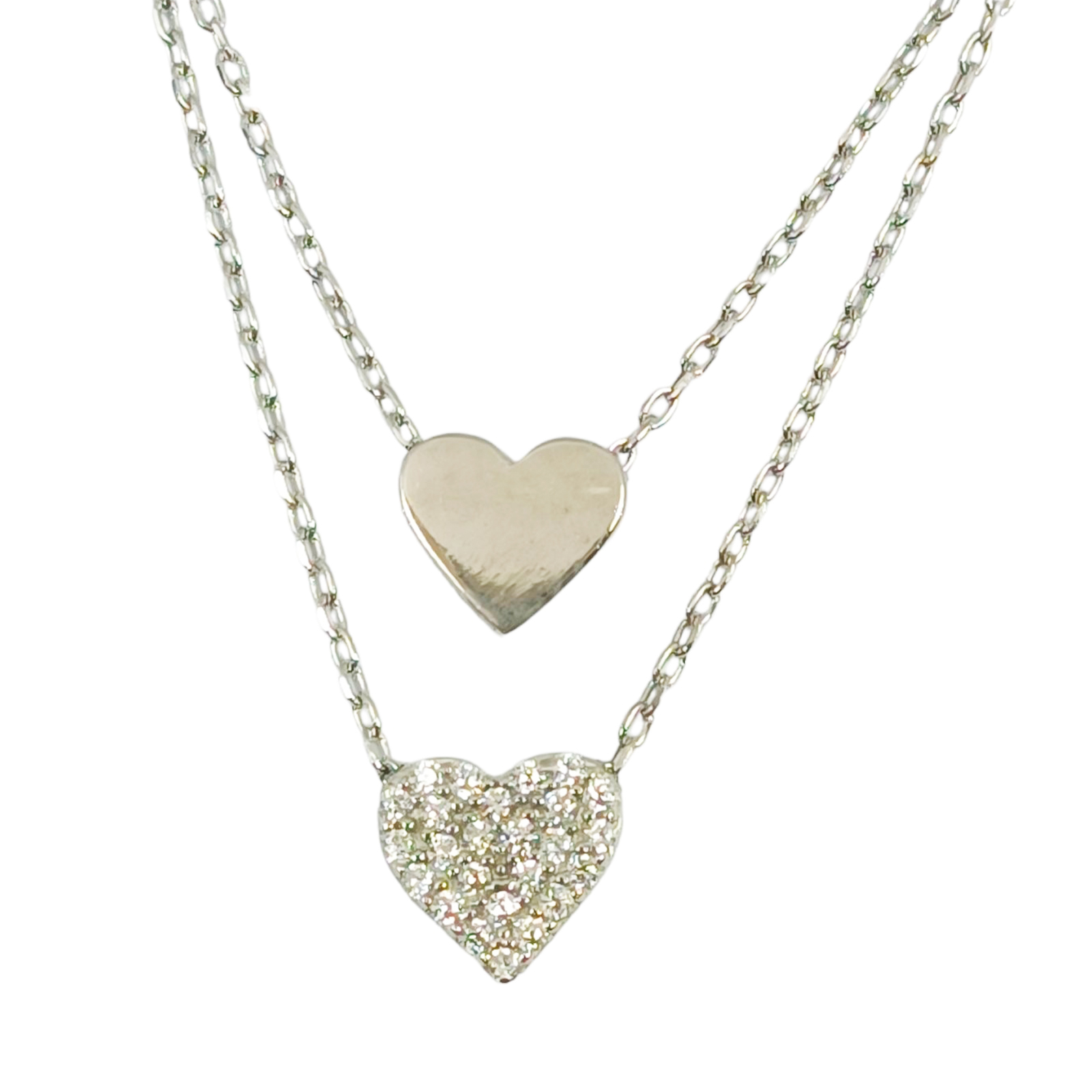 Collier Argent double \'Love\' blanc doré - 40 et 45 cm, motif 8x7 mm - [S0142]
