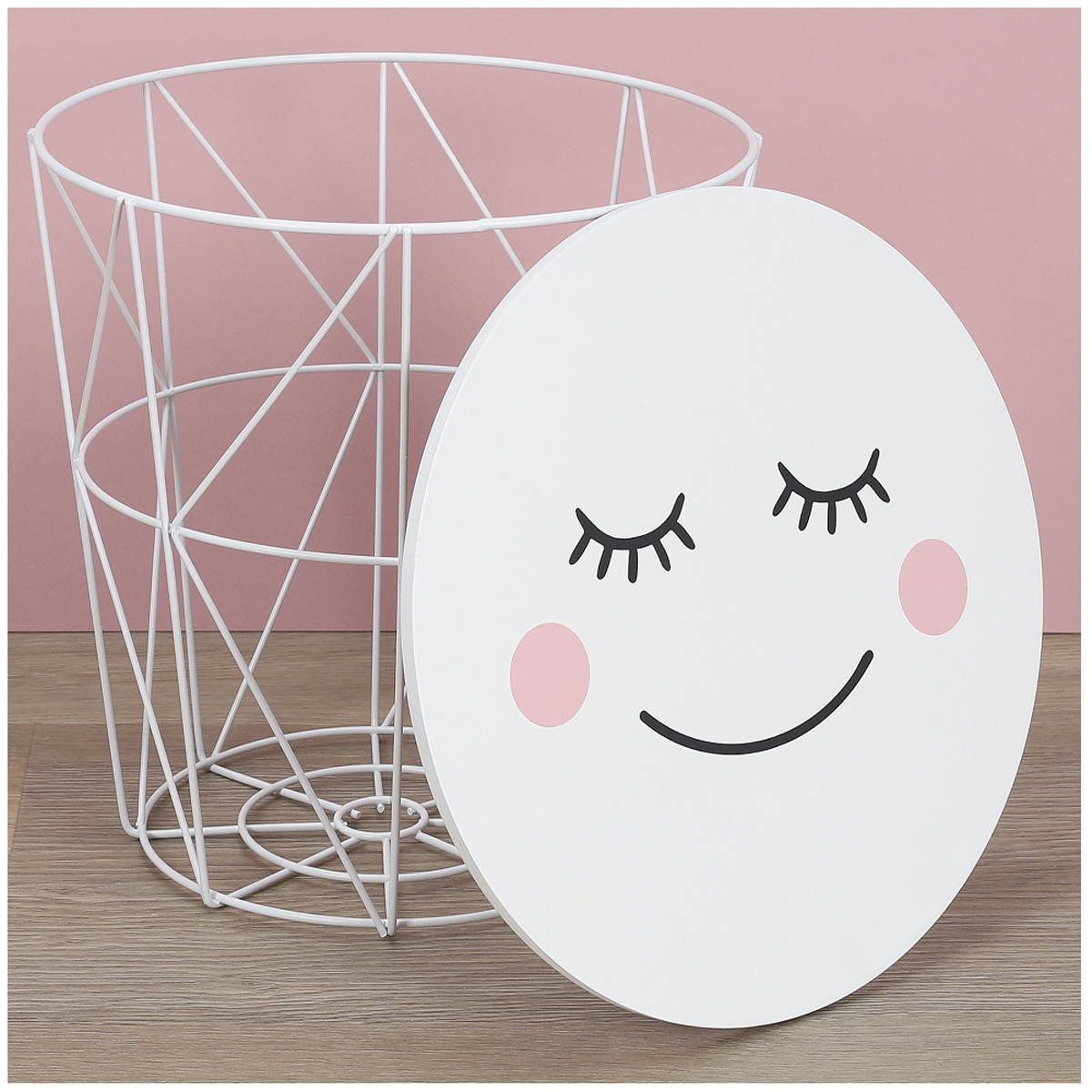 Rangement bois métal \'Diva - Yeux Endormis\' blanc rose - 30x30x30 cm - [A2263]