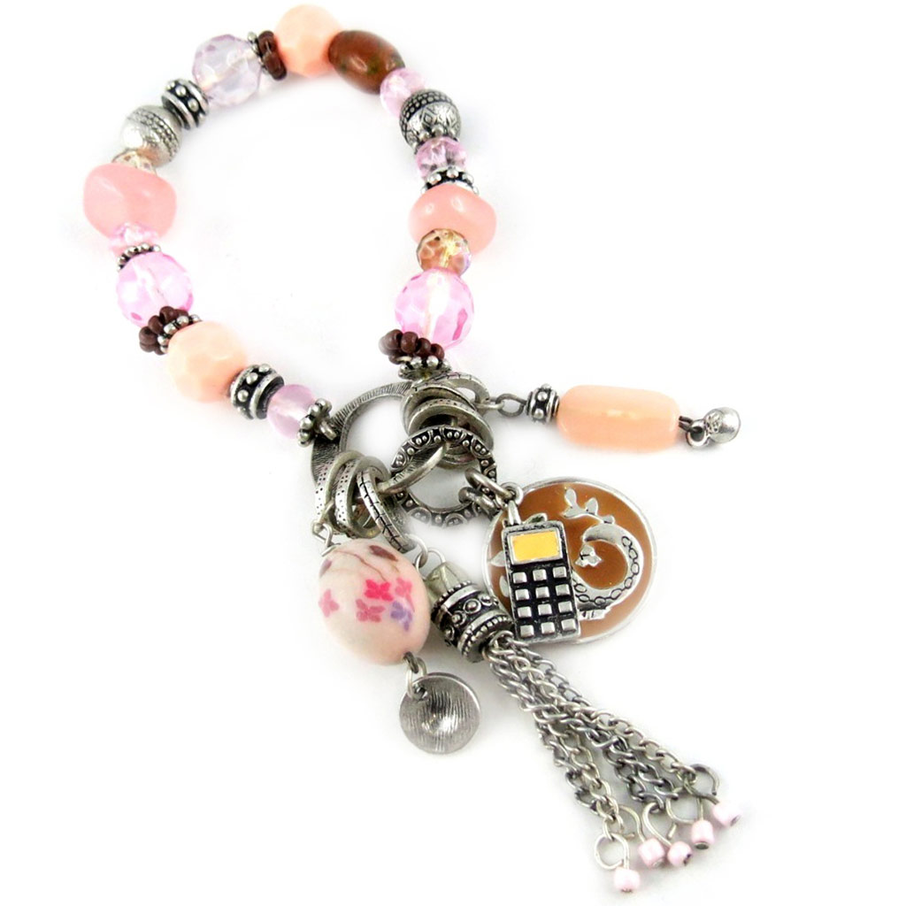 Bracelet Créateur \'Poissons\' Rose - 8 cm - [E0436]