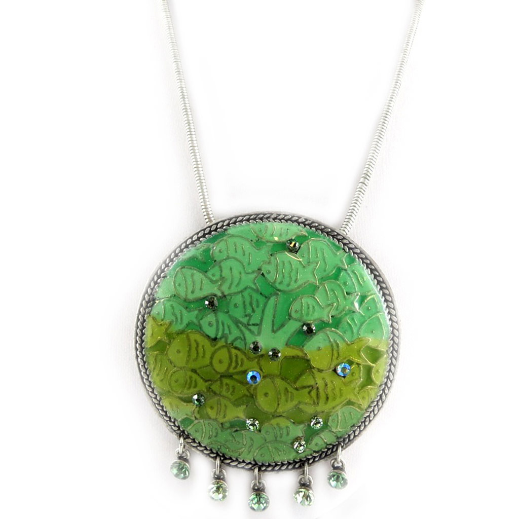 Collier Créateur \'Poissons\' Vert - 65 mm - [E0680]