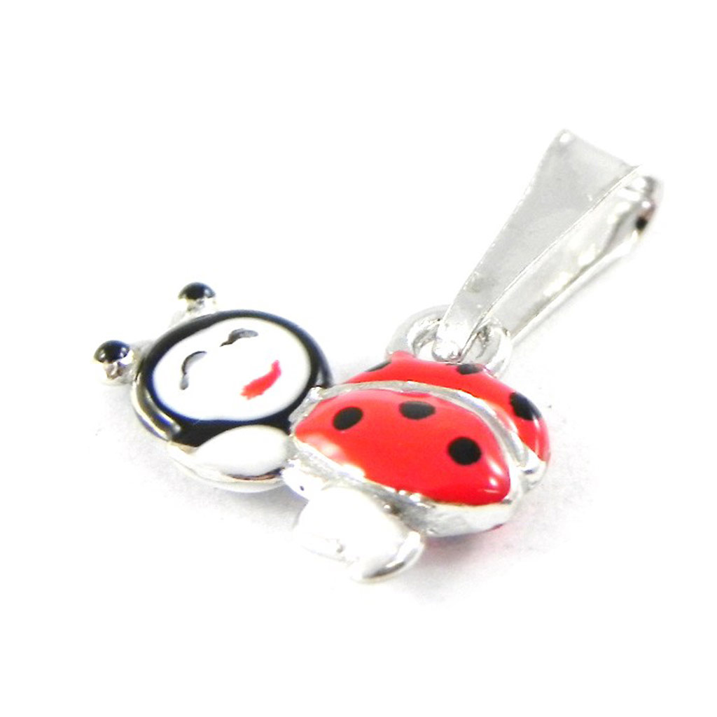 Pendentif Argent \'Coccinelle\' rouge - 8x12 mm - [H9163]